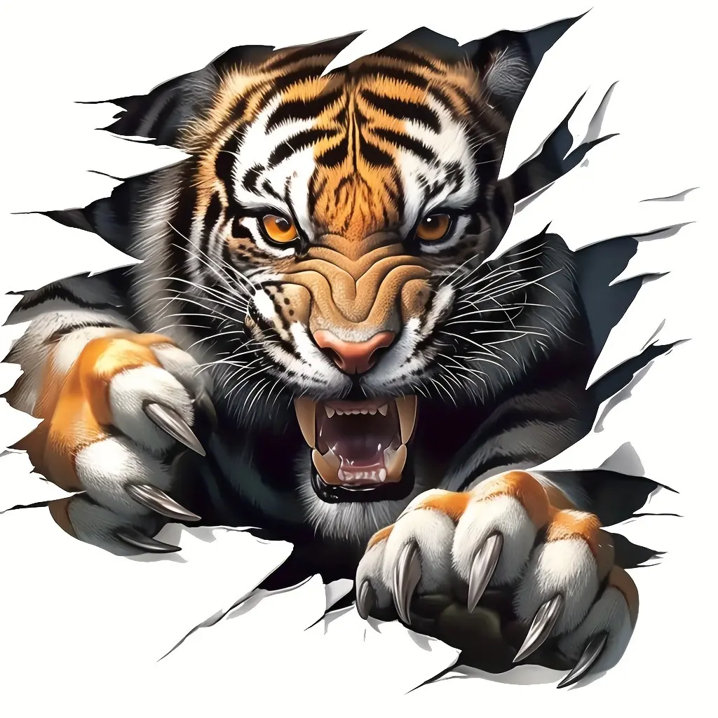 3D Tiger Print Sticker 5.12x5.12 Inch – Waterproof Anti-Scratch Self-Adhesive Decal, Matte Coating, for Car, Truck, SUV, Laptop, Motorcycle, Glass, Plastic, Wood, Metal, Cloth Surface, Animal Lover Gift, Christmas Decor