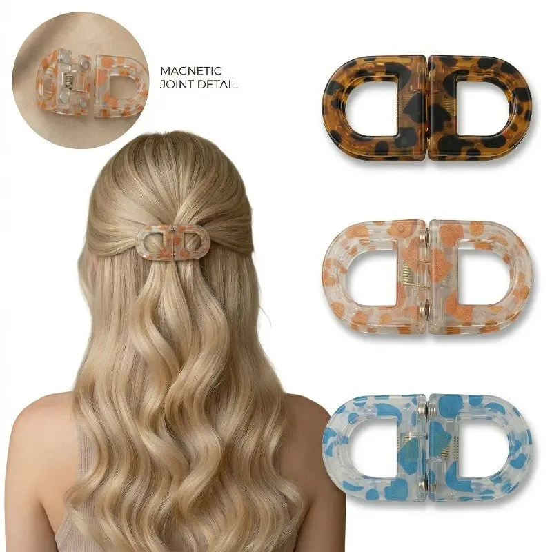 3 Pcs Plastic Magnetic Hair Clips Strong hold no-pull clips for all hair types. Slim flat design fits scalp, reduces pressure. Durable plastic. For curly, fine, short or oily hair. Ideal for daily wear, work, travel, dating, long-lasting comfort styling