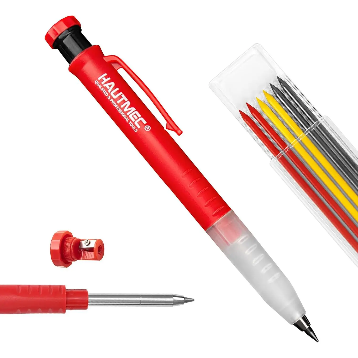 Construction Pencil, Mechanical Carpenter Pencils with 7 Lead Refills, 2.8mm Heavy Duty Deep Hole Marker with -in Sharpener for Woodworking, Contractor & Electrician, HT0293