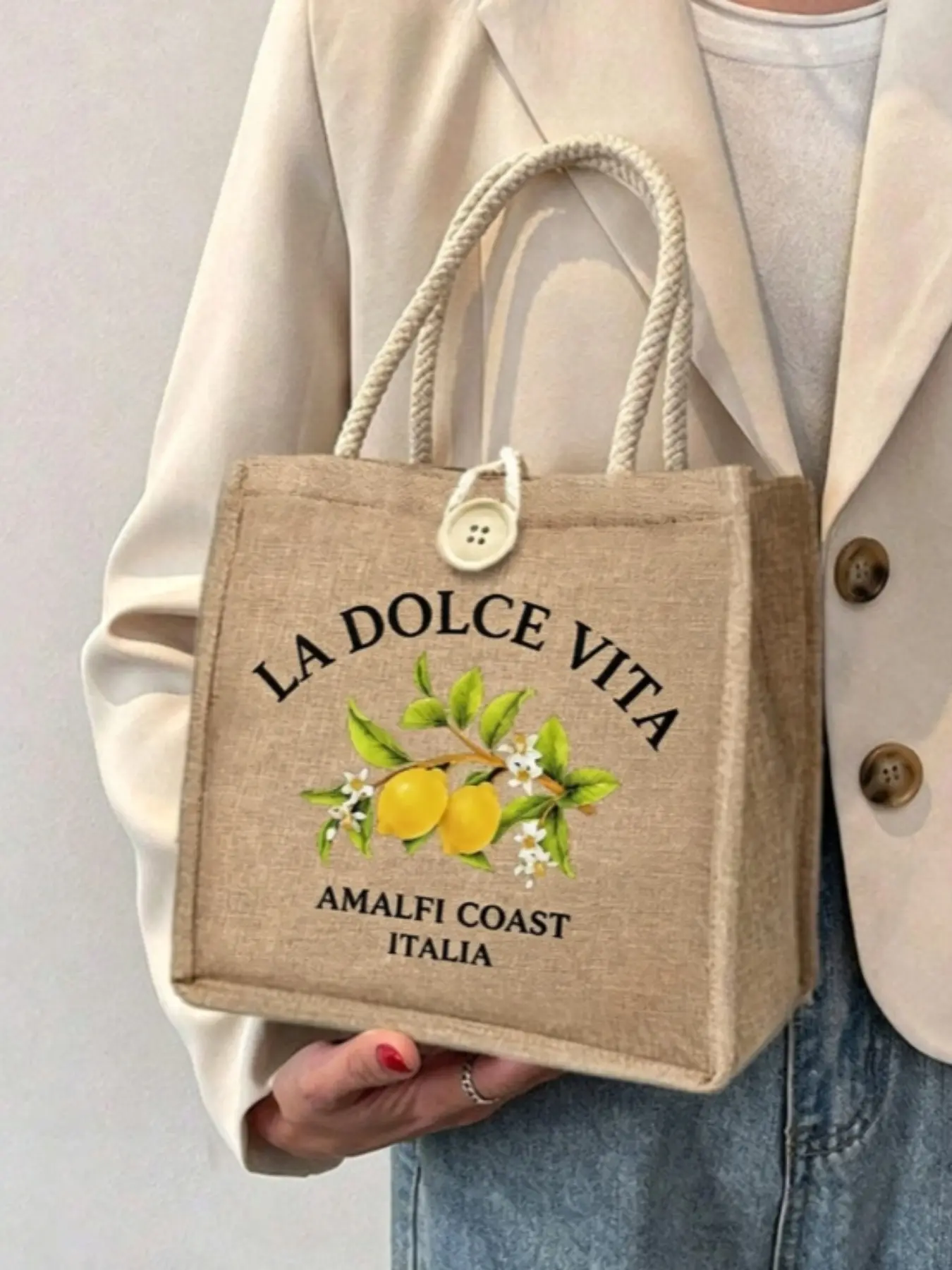 Summer Satchel Bag, Fruit Lemon Print, Reusable Handbag, Daily Use Bag, All Seasons Handbag, Ideal for Daily Commute and Beach Vacation, Perfect Summer Gift