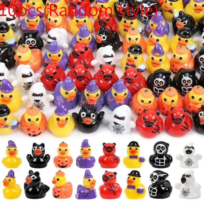 10pcs Halloween Theme Small Duck Toys, Wizard Devil Ghost Pumpkin Skull Designs, Water Play Bath Rubber Ducks Set