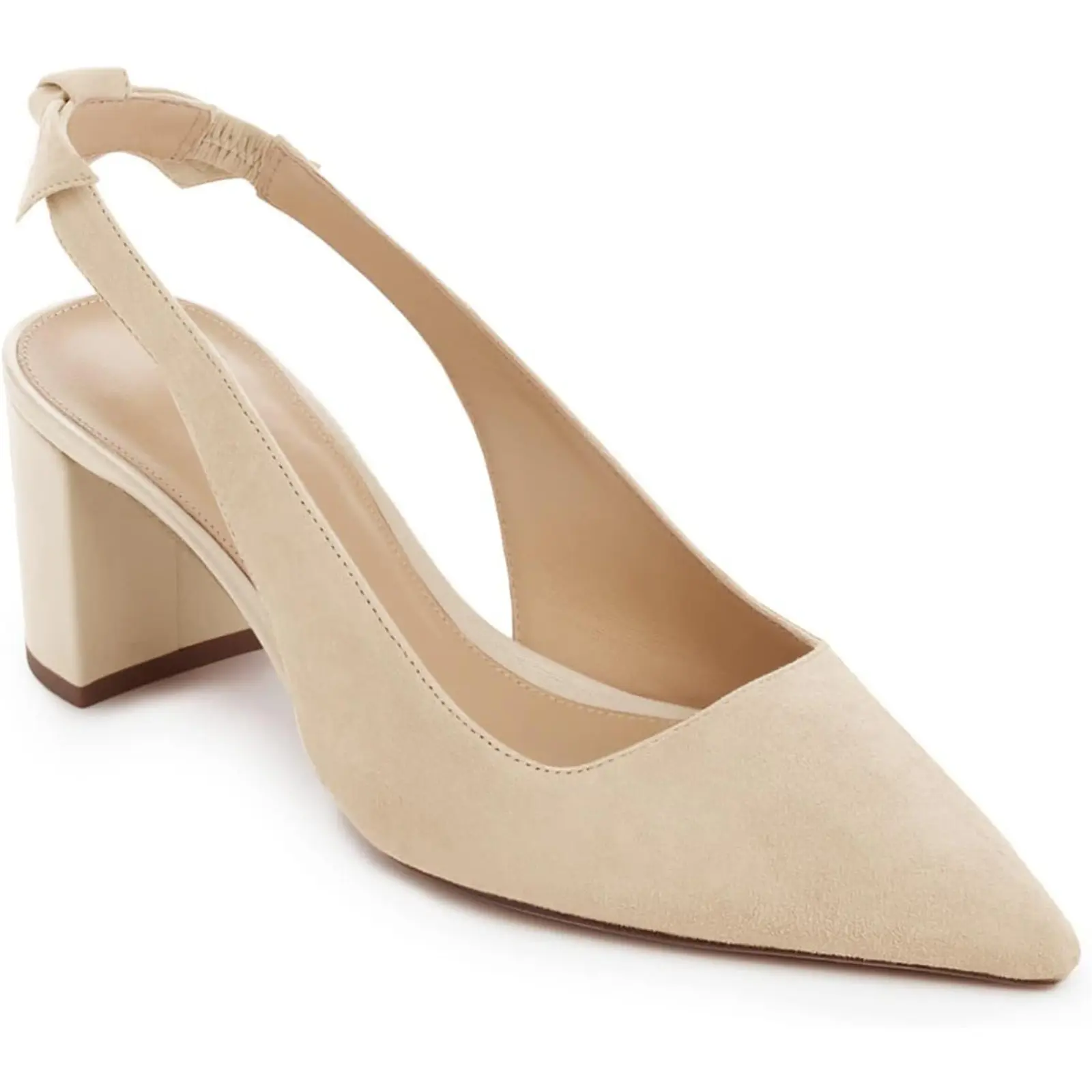 Coutgo Women's Suede Slingback Pumps, Pointed Toe Shoe with a Cute Bowknot and Classic Chunky Block Heel, Footwear