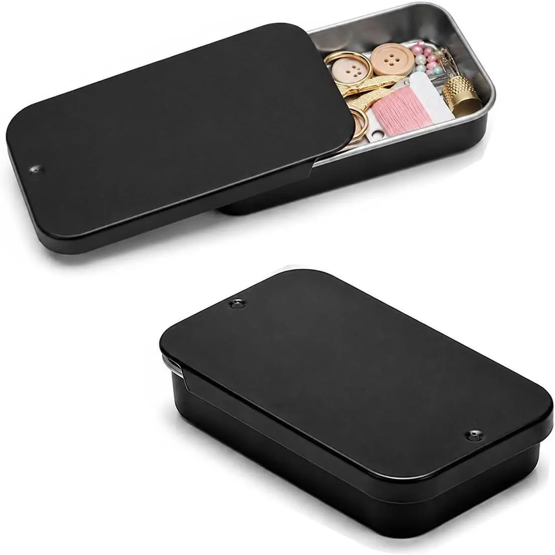 6 Pack Metal Rectangular Sliding Lid Tin Boxes, Black, Small Storage Kit  Organizer, 3.1 x 1.9 x 0.6 Inch,8050