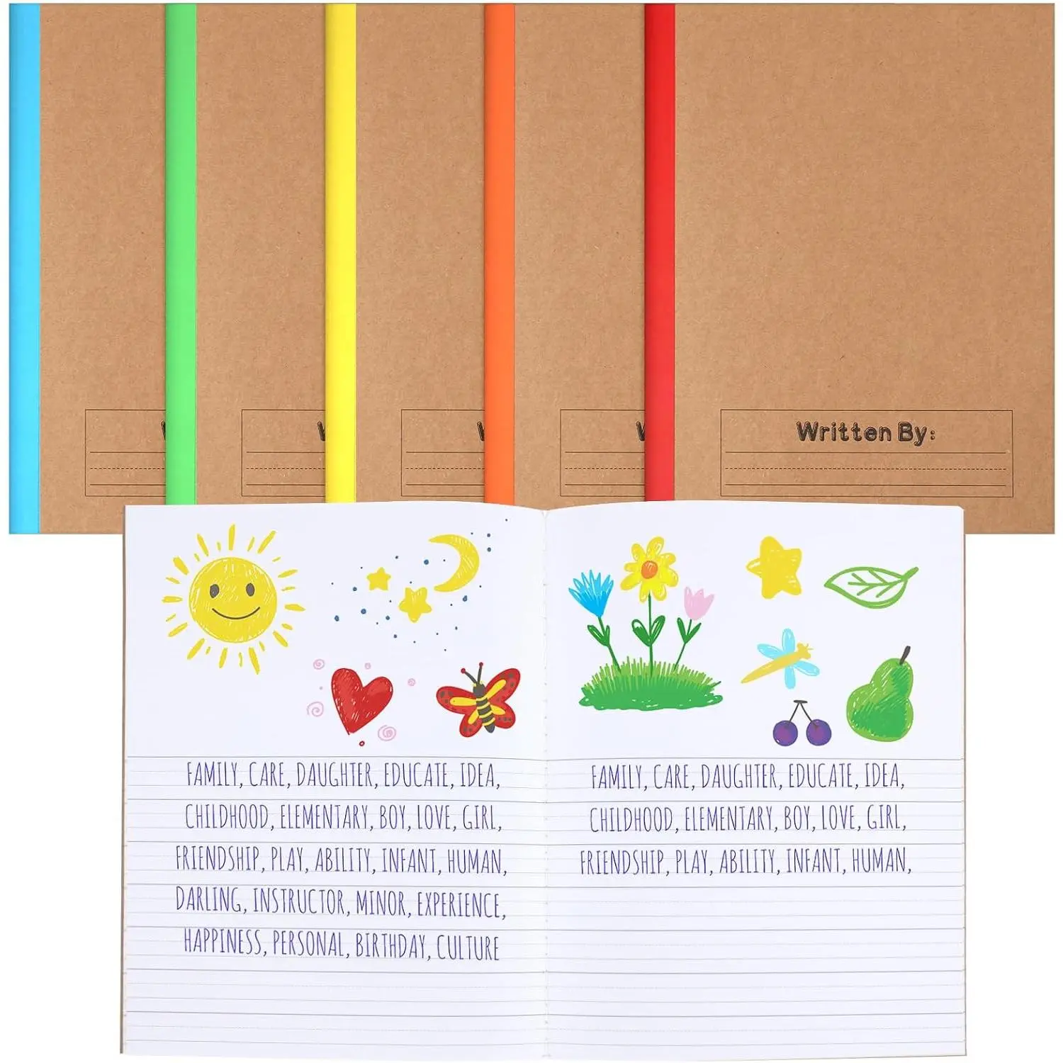 5 Pack Primary Composition Notebook K-2, Draw&write, Bright Color | Half Blank Half Ruled Pages, 9-3/4" x 7-1/2" Size, Primary Journal , Bulk Classroom Supplies,  to School Essentials