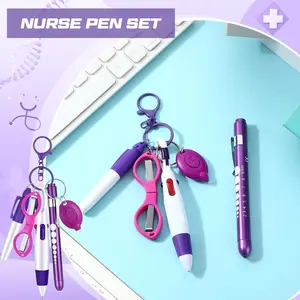 Nurse Ballpoint Pen Set, Includes Mini Clicker Pen, Oil-Based Marker, Fluorescent Pen, Portable Folding Scissors, Ideal for Medical Office Use