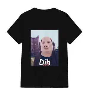 "Dih" Pig Mask Meme American Retro Black Short-Sleeved Unisex T-Shirt, Hilarious Viral Graphic, Casual Streetwear for Comedy & Meme Enthusiasts, Unique Quirky Internet Culture Fashion Statement Piece Men's Humorous Graphic Tee Cotton Printed-DK.X