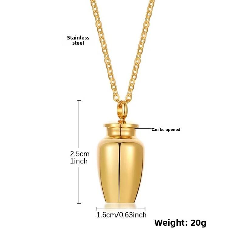 Stainless Steel Cremation Urn Necklace, Gold Plated Keepsake Ashes Holder Pendant, Memorial Jewelry for Loved Ones & Pets
