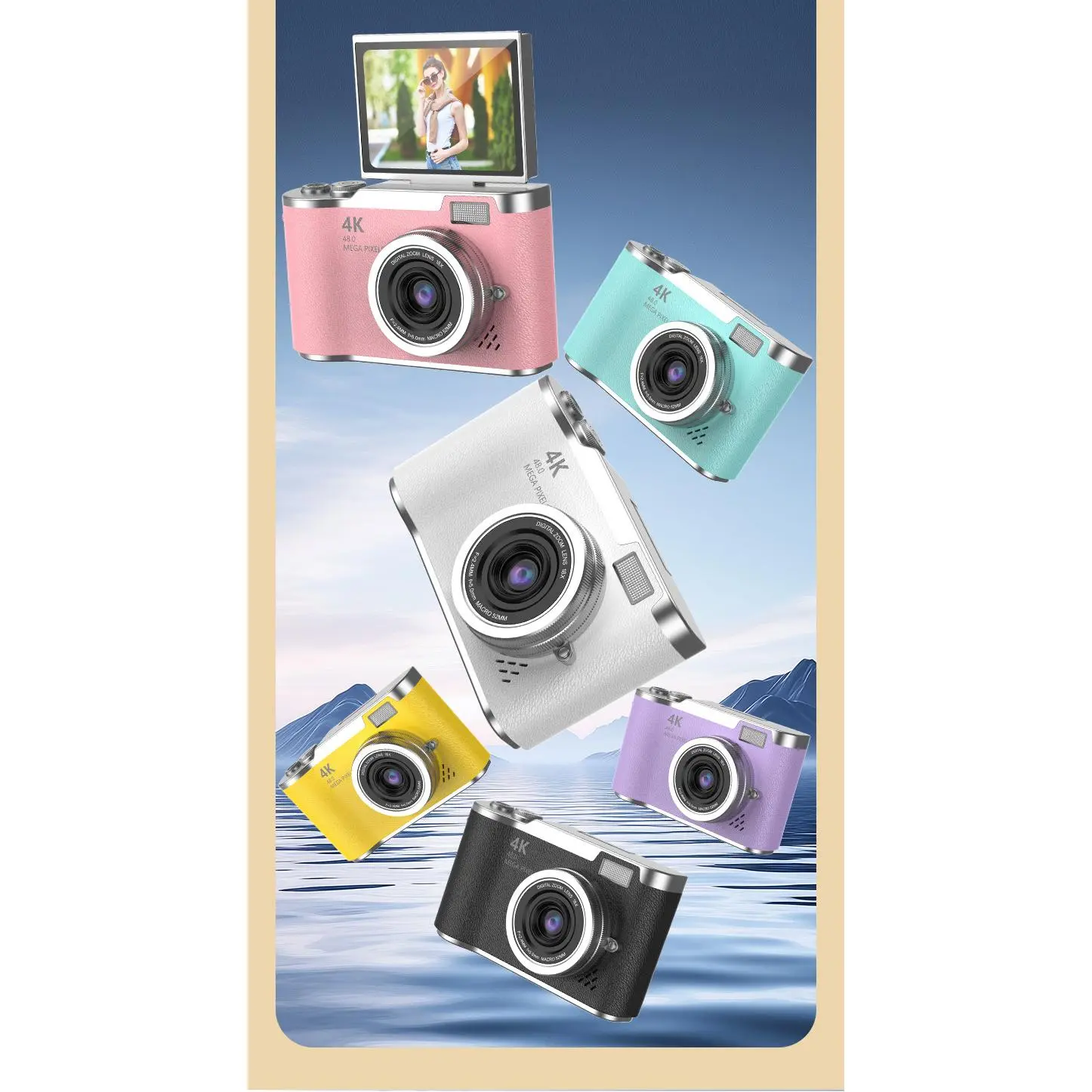 24MP Sensor HD Camera, Compact Selfie Vlogging Camera with 16X Zoom, 2.3" Rotating LCD Screen, Card Support, Rechargeable Battery, ABS Body, Portable for Students