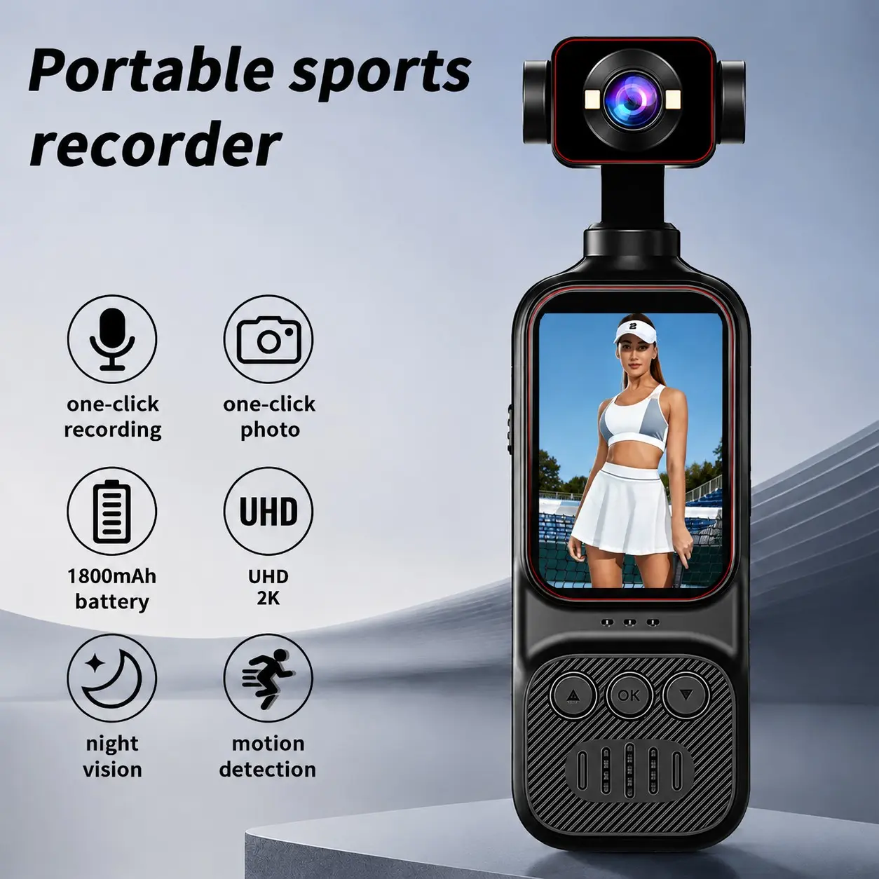 2K Action Camera, Vlog Camera, Pocket Camera with 270° Rotating Lens & Fill Light Sync, 8X Zoom, Long Battery for Travel Vlog, Cycling & Daily Use, Perfect Gift for Men & Women, Sports Action Camera, Portable Sports Camera