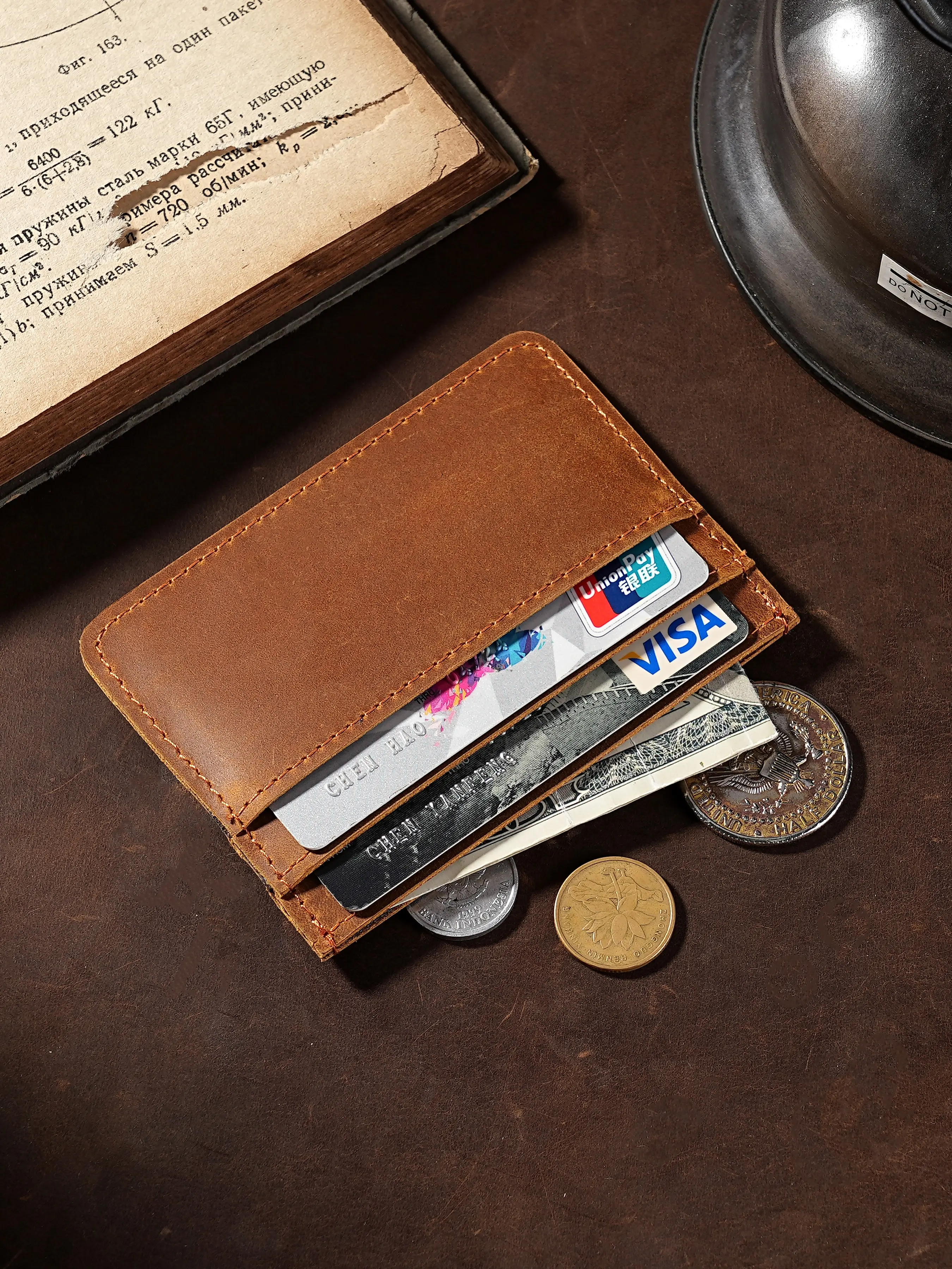 Top-Grain Crazy Horse Leather Mini Card Holder, Ultra-Thin RFID Blocking Credit Card ID Case, Minimalist Front Pocket Wallet Holds 4-6 Cards, Unisex Travel Everyday Carry Gift
