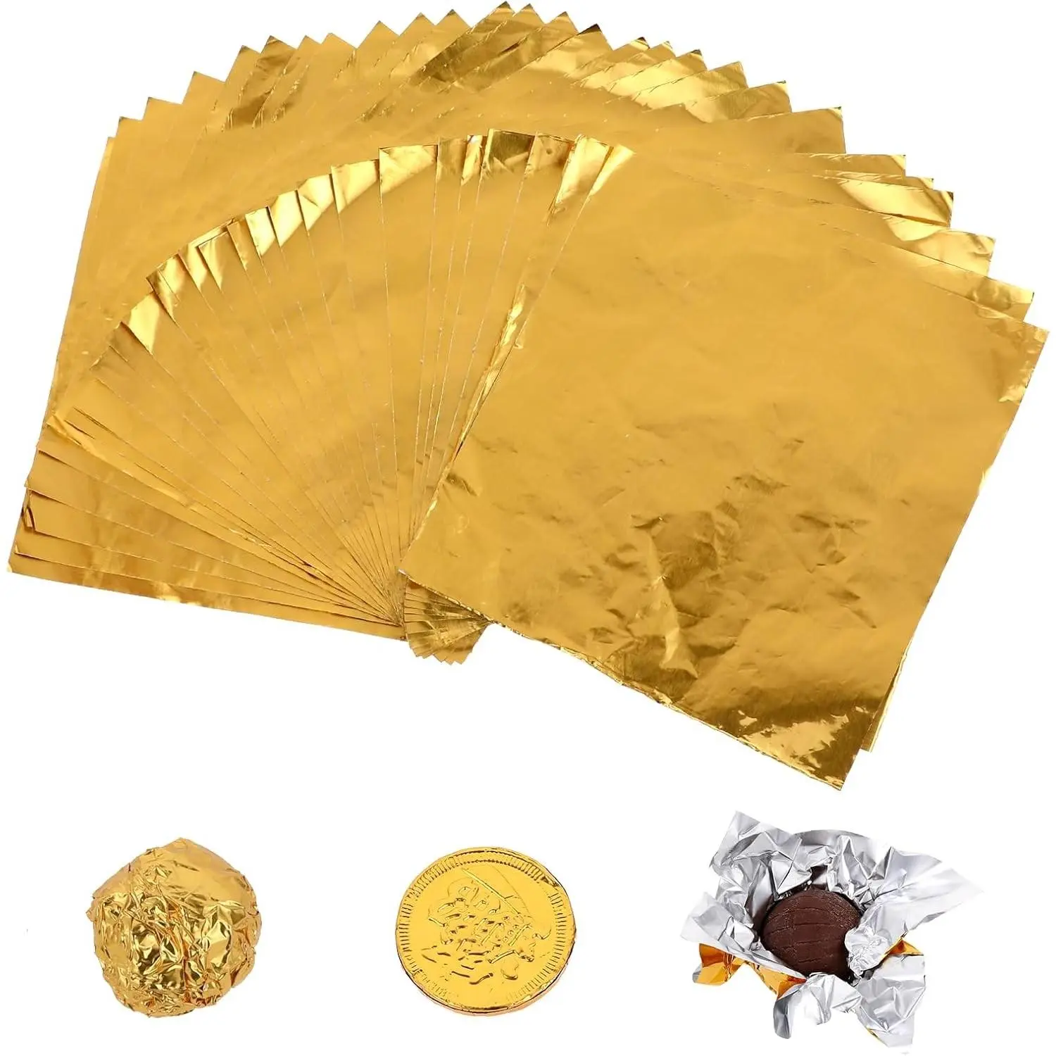 100 Pcs 4" x 4" Square Gold Aluminum Foil Candy Wrappers for Homemade Candy Individual Chocolate Packaging for Valentine's Day Wedding Birthday