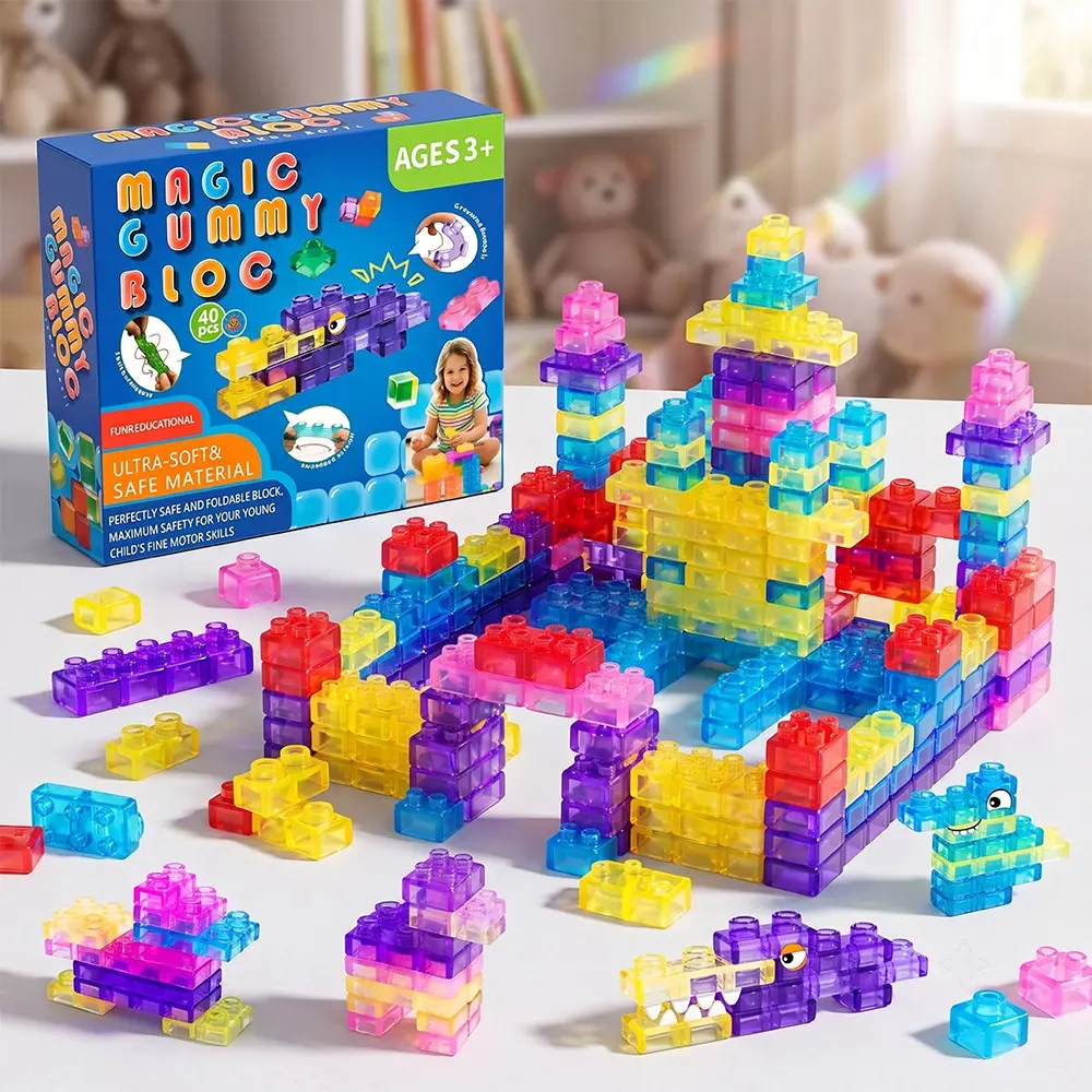 Fun Sensory Soft Blocks, Ideal for Toddlers, Montessori Soft Stacking Toy Set, Stretchable Early Learning Building Toys, Creative Puzzle Blocks