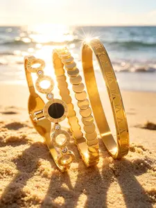 3-Piece Retro Hip-Hop Stainless Steel Bracelet Set, Roman Numerals Design, Waterproof, Stackable, Casual Style, All Seasons, Gift Idea