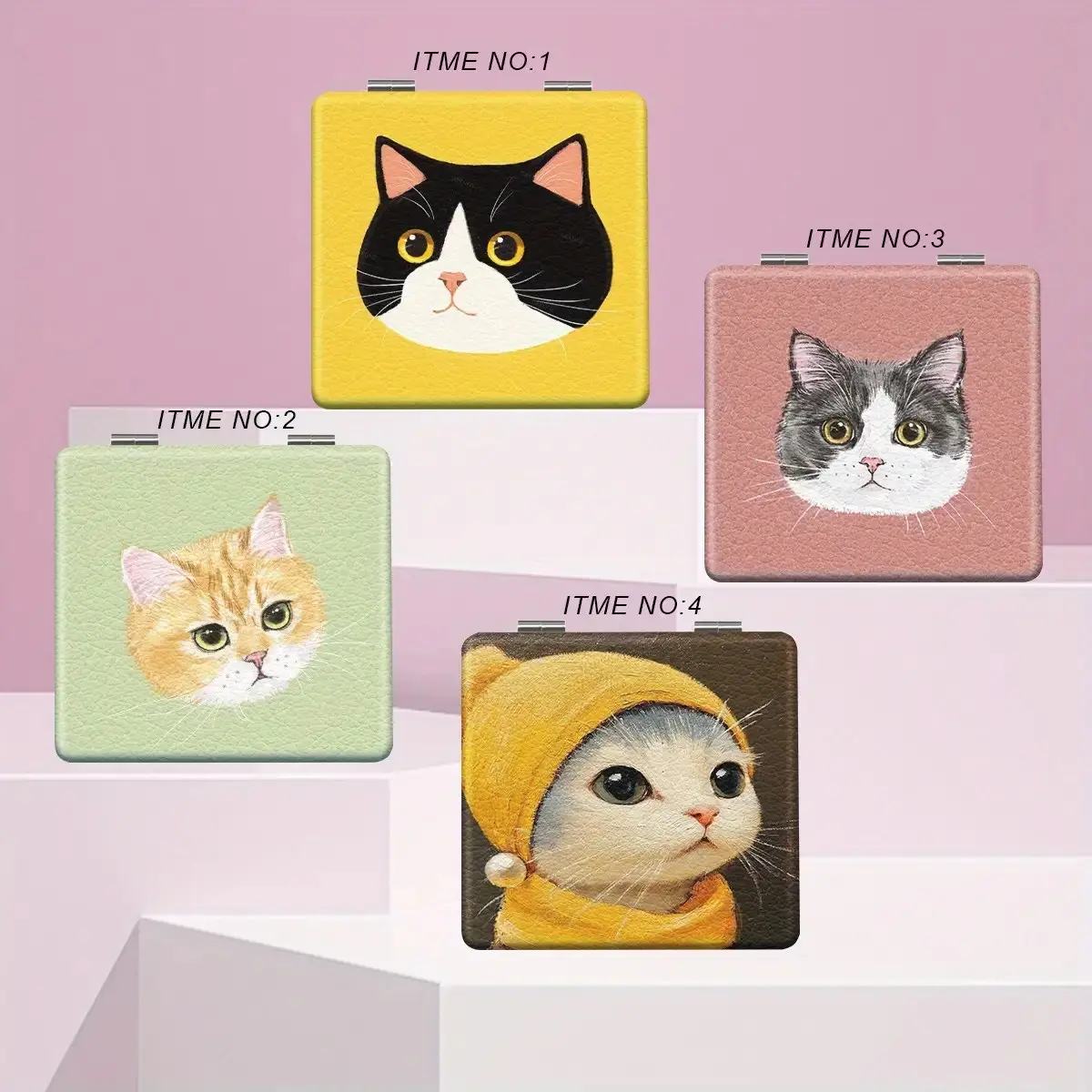 Charming Cat Pattern Vintage Handheld Makeup Mirror, Compact Portable Beauty Tool For Young Girls, Perfect Present For Birthday, Valentine’s Day & Wedding Occasions