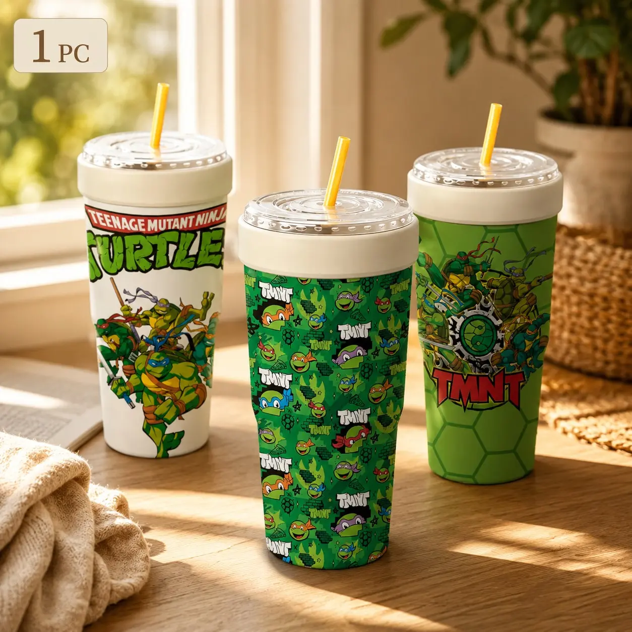 1 Pc 32oz Green Ninja Turtle Print 2-in-1 Insulated Can Cooler, Insulated Drinkware, Includes Tumbler Lid, Converts into a 32oz Travel Tumbler, Double Wall Vacuum Stainless Steel, Fits Most 16-24oz To-Go Coffee & Bubble Tea Cups, Halloween, Christmas