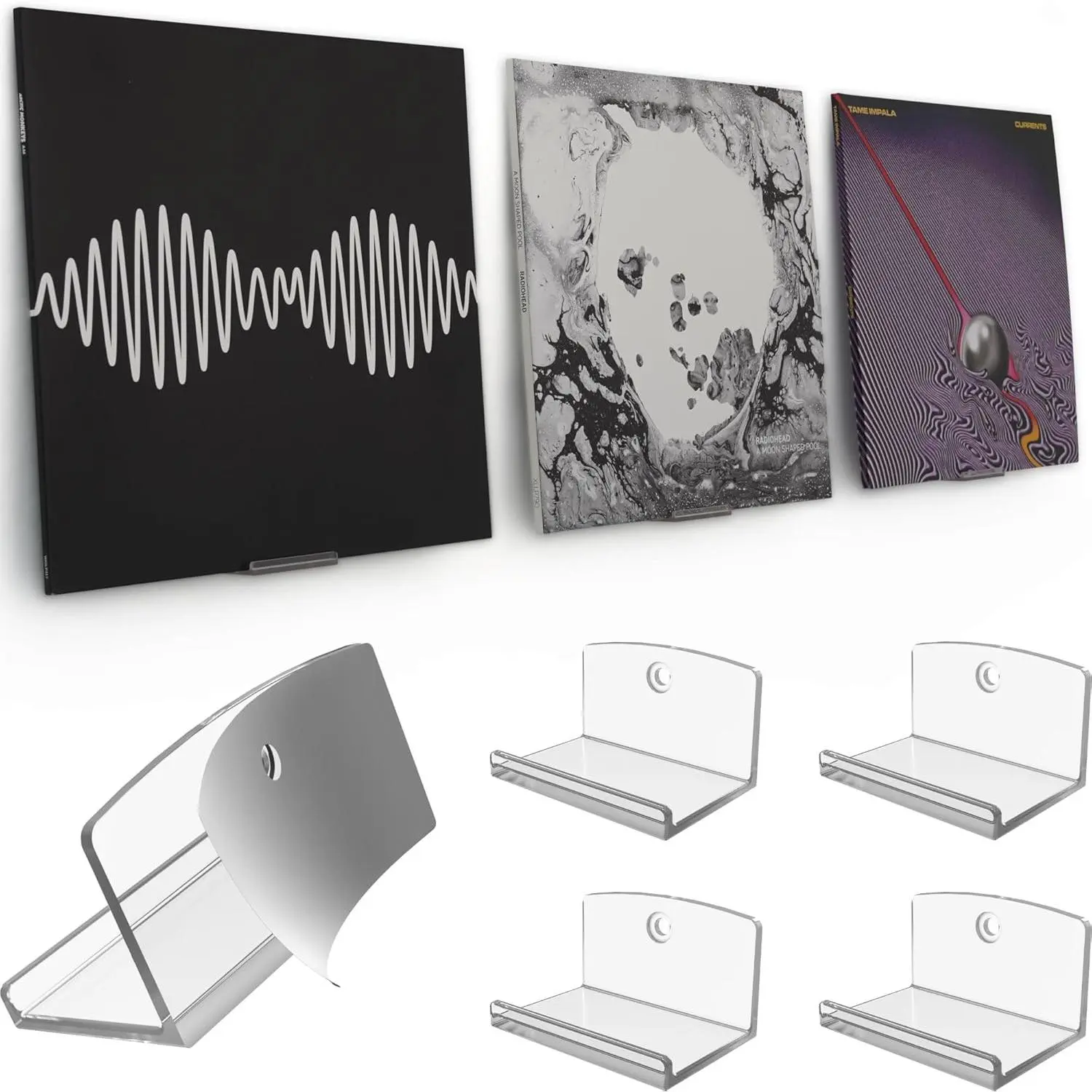 Adhesive Vinyl Wall Mount (4-Pack) – Strong Hold Record Holder Wall, Record-Safe Easy Installation, Album Wall Mount for 1LP and 2LP – Clear