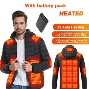 Men Women's Heated Jacket USB powered,3 Heat Levels, 21 Zones,Zip-Up,Warm Outerwear for Outdoor Activities camping,Fishing Skiing Heated Outdoor Gear USB Powered Jacket Winter Wear