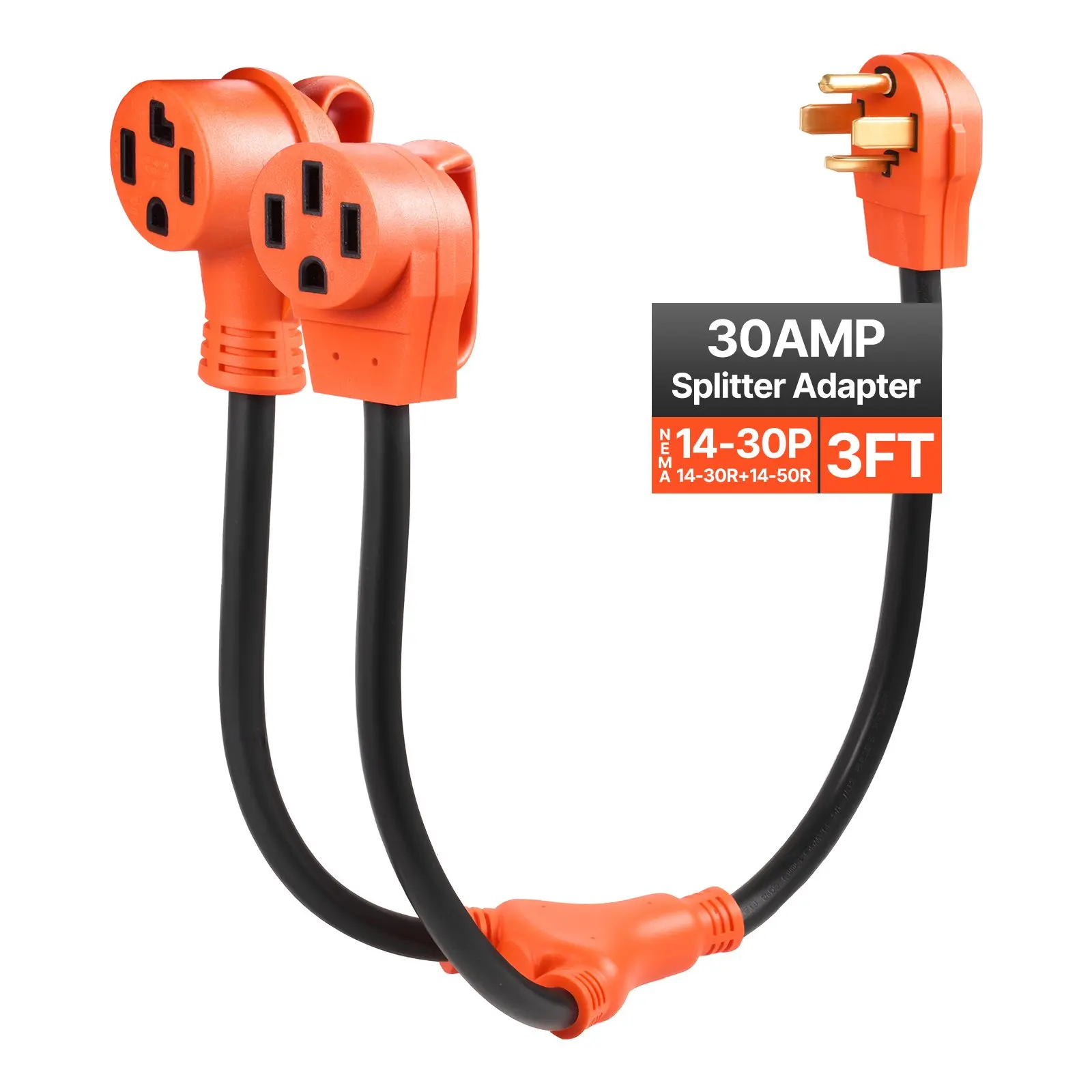【DealsForYouDays】VEVOR Y Splitter Adapter, 30 Amp, 4 Prong Outlet 240 Volt Dryer to EV Charger Adapter, NEMA 14-30P to 14-30R/14-50R, with Grip Handle, Heavy Duty 10 AWG STW Wire, for EV Charger Dryer RV