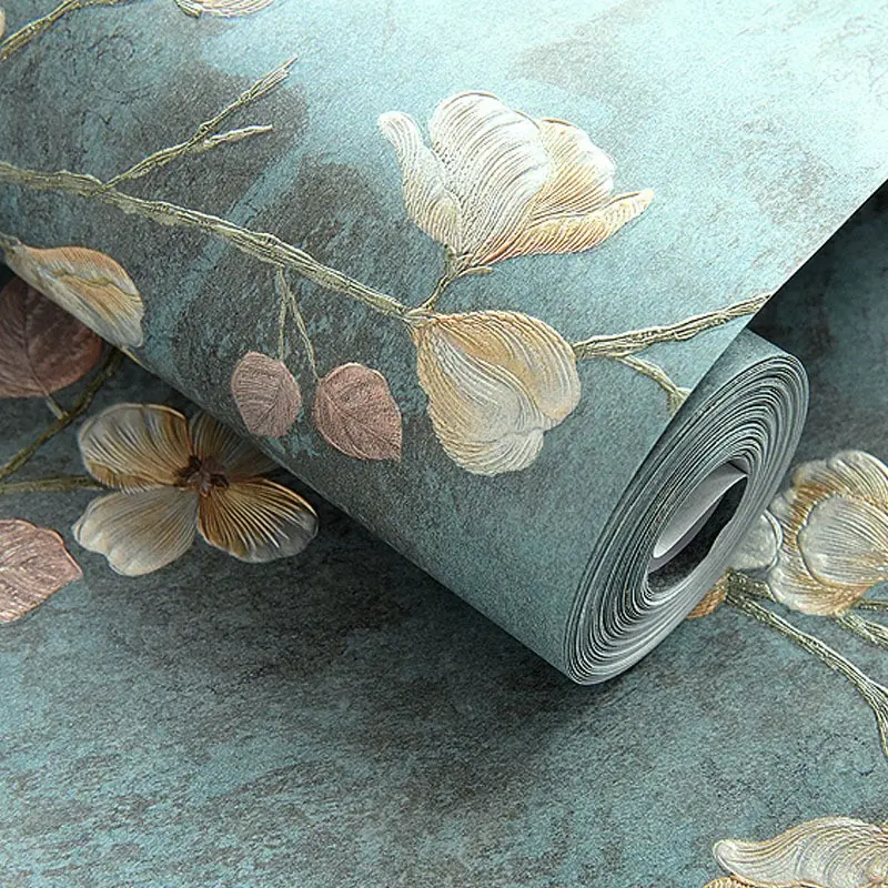 Large Size European Country Floral Wallpaper, Non-Adhesive Thick Wall Paper, 3D Pattern Home Decor, Elegant Gift Packaging, Thick Paper