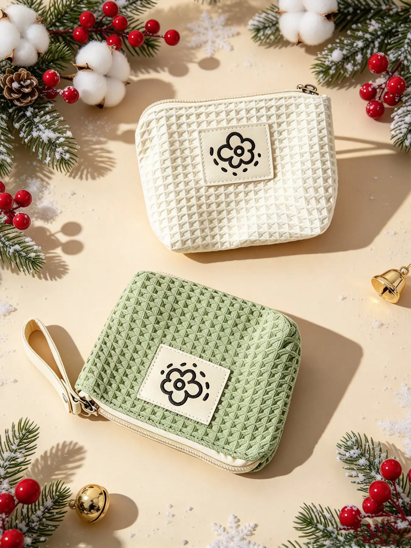 Cute Floral Canvas Cosmetic Bag, Mini Wallet Coin Purse, Small Cosmetics Storage Bag, Wristlet for Girls' Daily Essentials