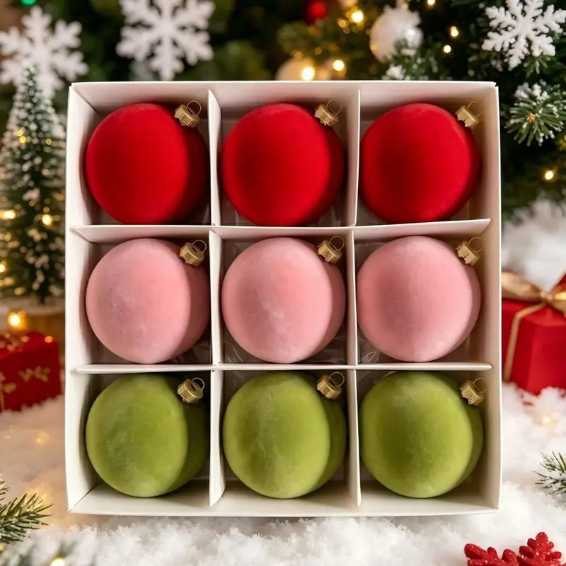 Flocked Christmas balls in various sizes, Christmas tree ornaments, accessories, burgundy velvet Christmas decorations