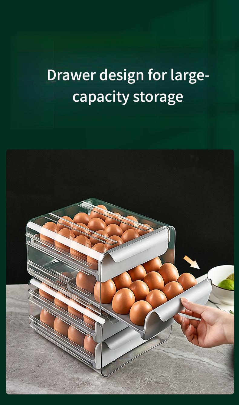 Drawer-Type Transparent Double-Layer Egg Box, 32-Grid Large Capacity Refrigerator Fresh-Keeping Box, Food-Grade Portable Picnic Egg Storage Box, Anti-Collision Easy-Access Kitchen Organizer