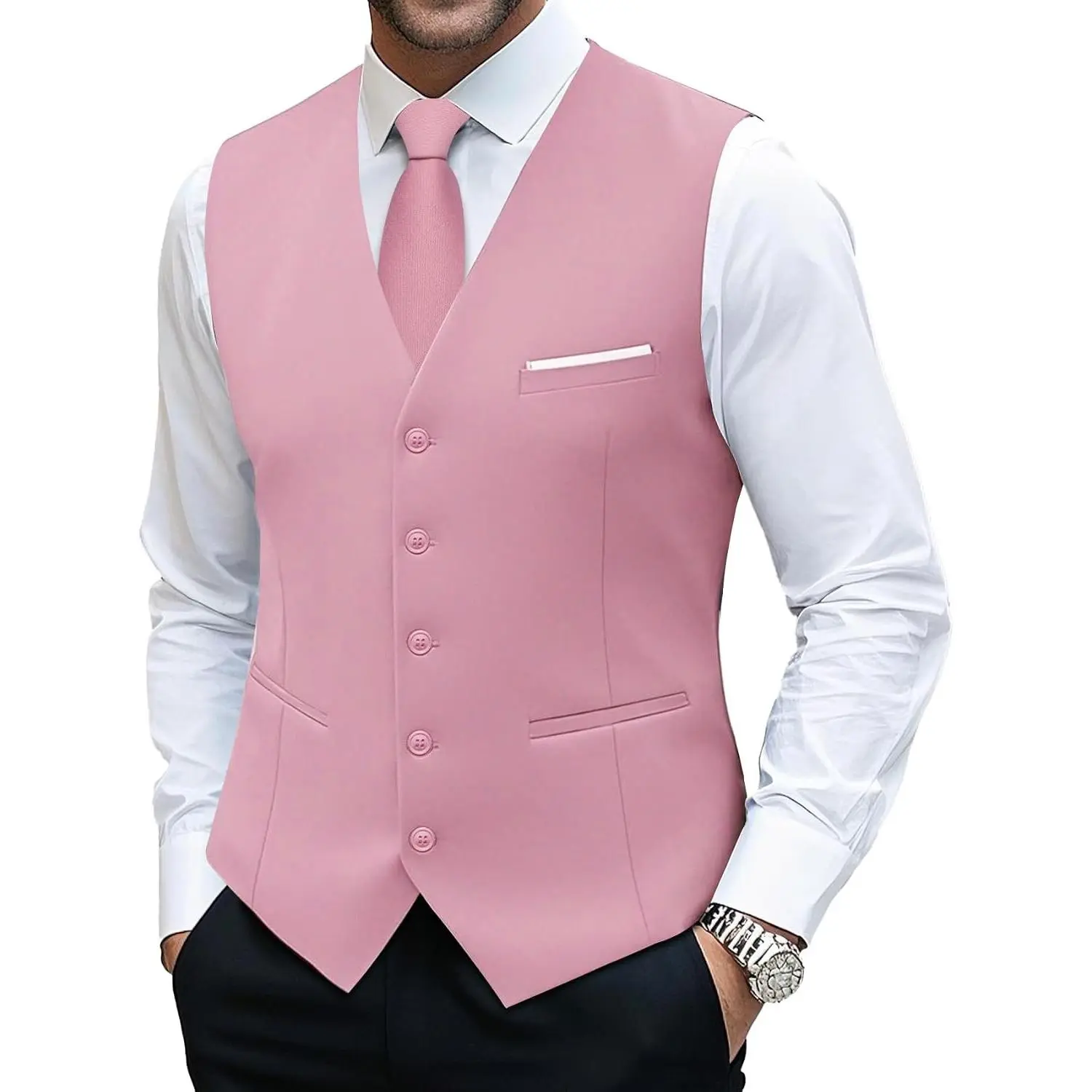 Men's Formal Suit Vest and Tie Set Business Casual Waistcoat Solid Colors Wedding Western Tuxedo Vest V-Neck
