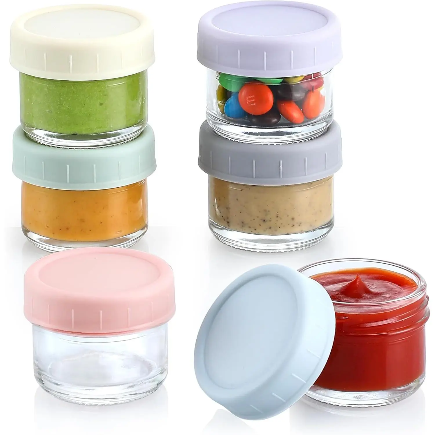 [6 Pack] Salad Dressing Container To Go, 1.7 oz Glass Small Condiment Container with , Dipping Sauce Cups Set, Leakproof  Sauce Containers for Lunch Box Work Trip.
