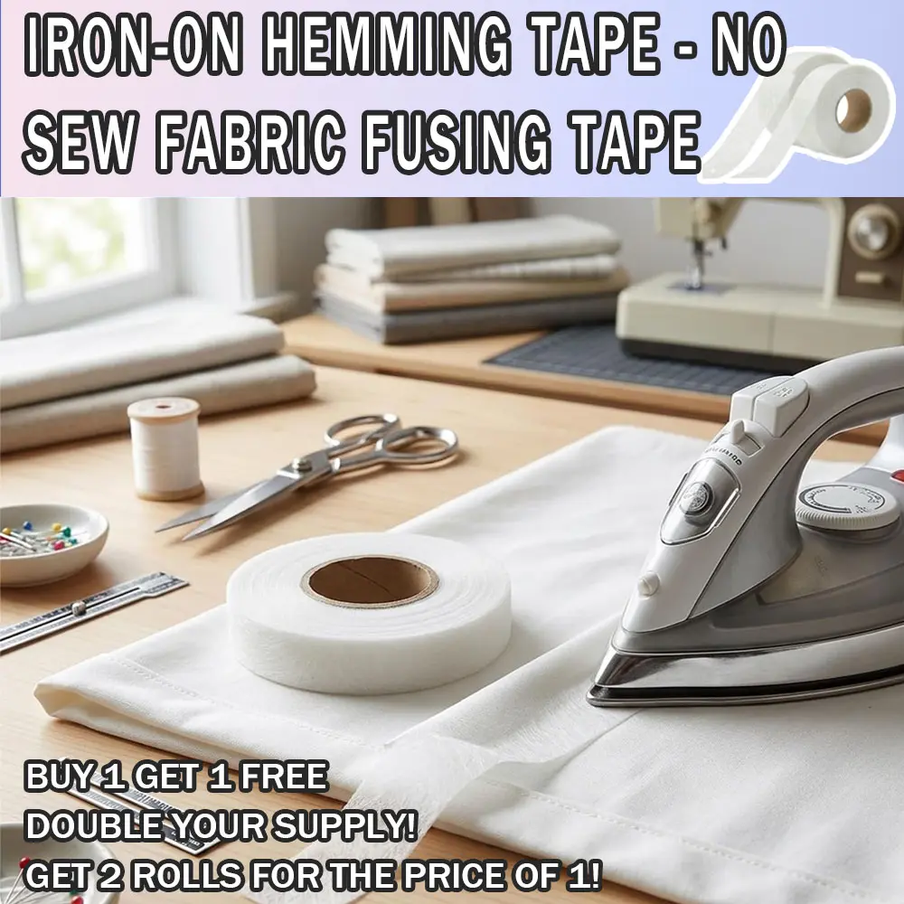 Buy 1 Get 1 Free Heavy Duty Iron-On Hem Tape, Permanent No Sew Fabric Fusing Tape for All Fabrics, Washable Bond for Hemming, Mending & DIY