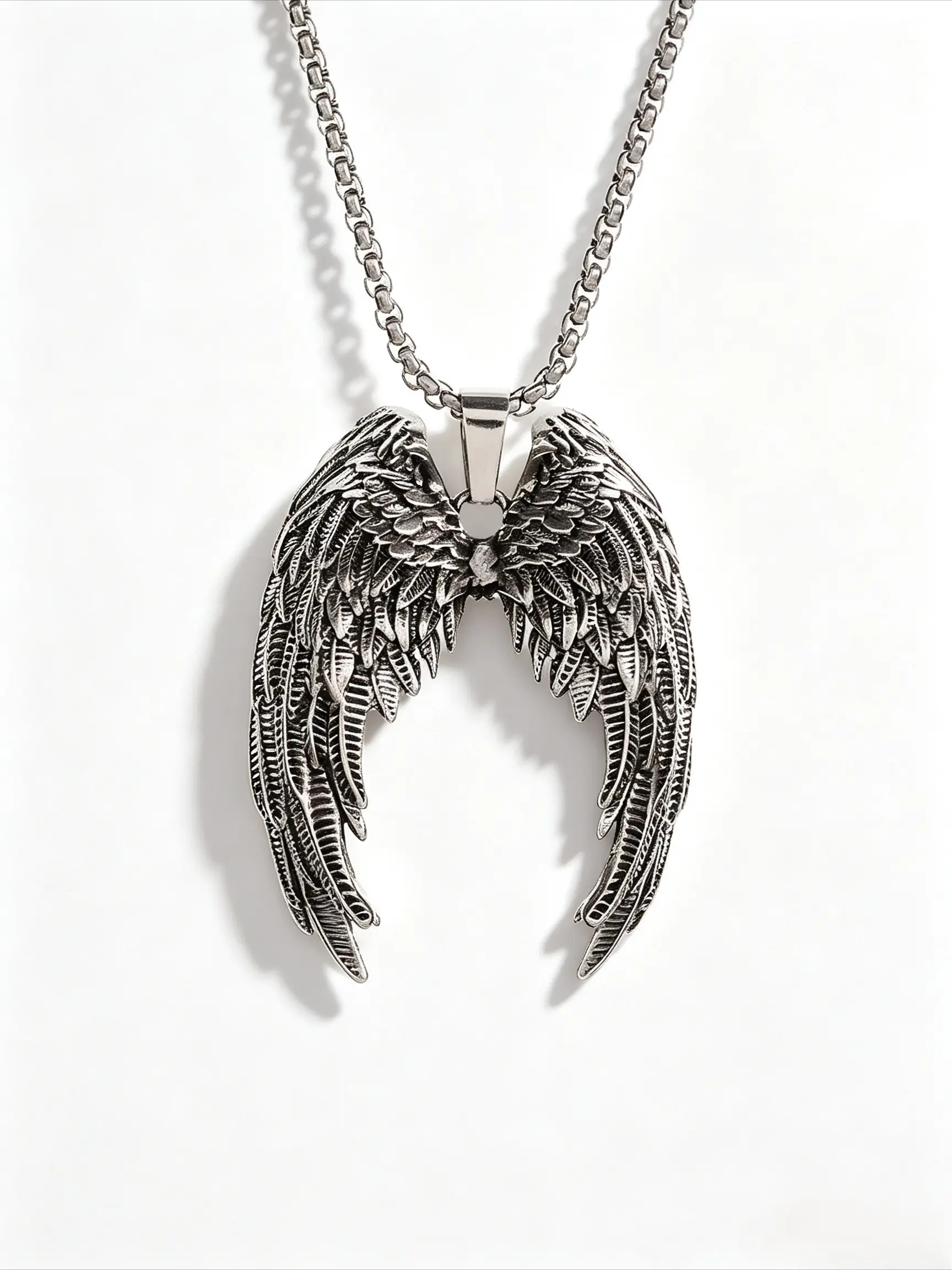 A Vintage-Style, Distressed Angel Wings Pendant: A Unique, Fashionable, Versatile, Alloy Chain Material Necklace for Men in Street, Hip-Hop, and Punk Styles