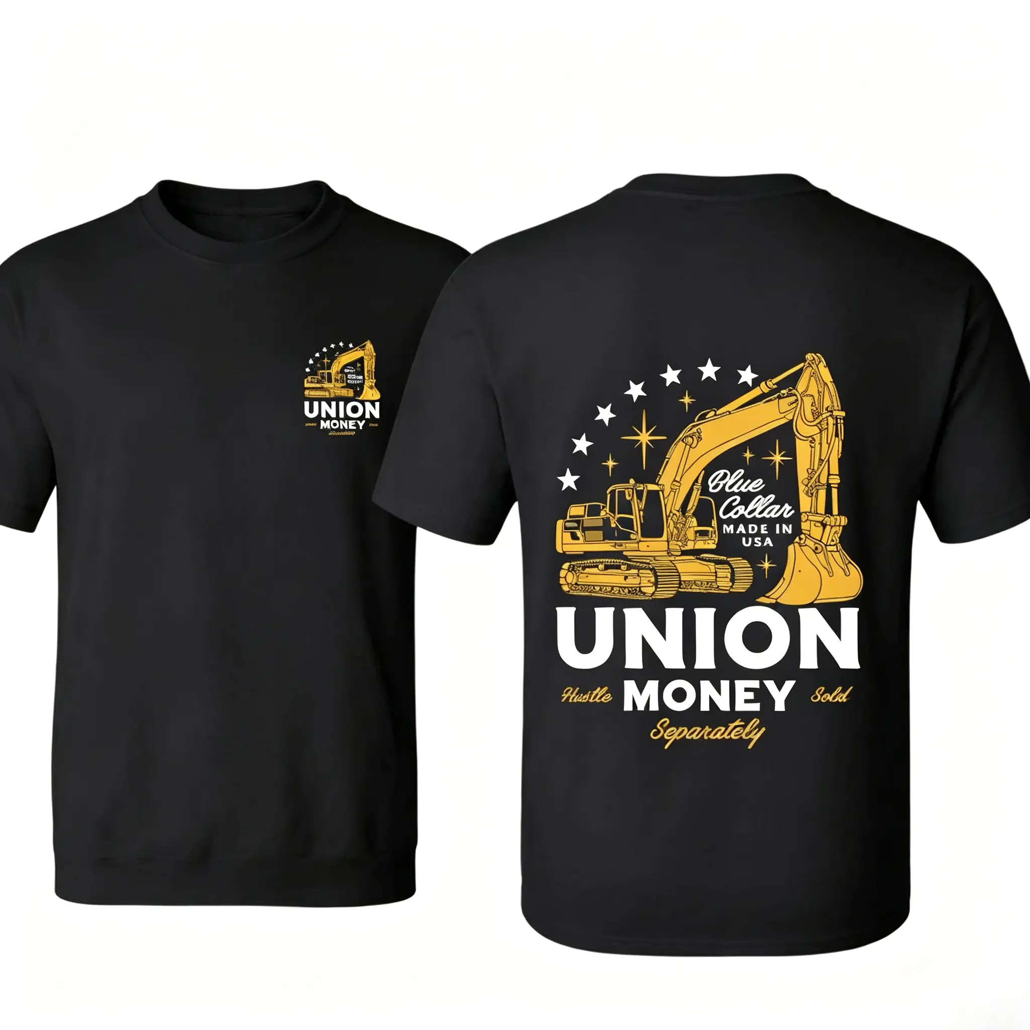 Union Money Graphic Hoodie (Viral) Blue Collar Made In USA Excavator Workwear Sweatshirt Heavy Equipment Operator Union Worker Streetwear Pullover Hoodie for Hardworking Men Proud Hustler Gift Construction Fans TikTok Shop Deals