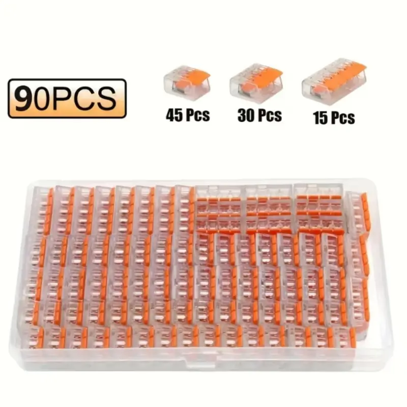 90pcs Electrical Quick Plug in Connectors Combination Kit, Terminal Block, Push-in Connection Terminals (2/3/5 Port), 28-12 AWG (0.4-6.0mm), Mini Quick Cable Terminals for DIY Wire Projects