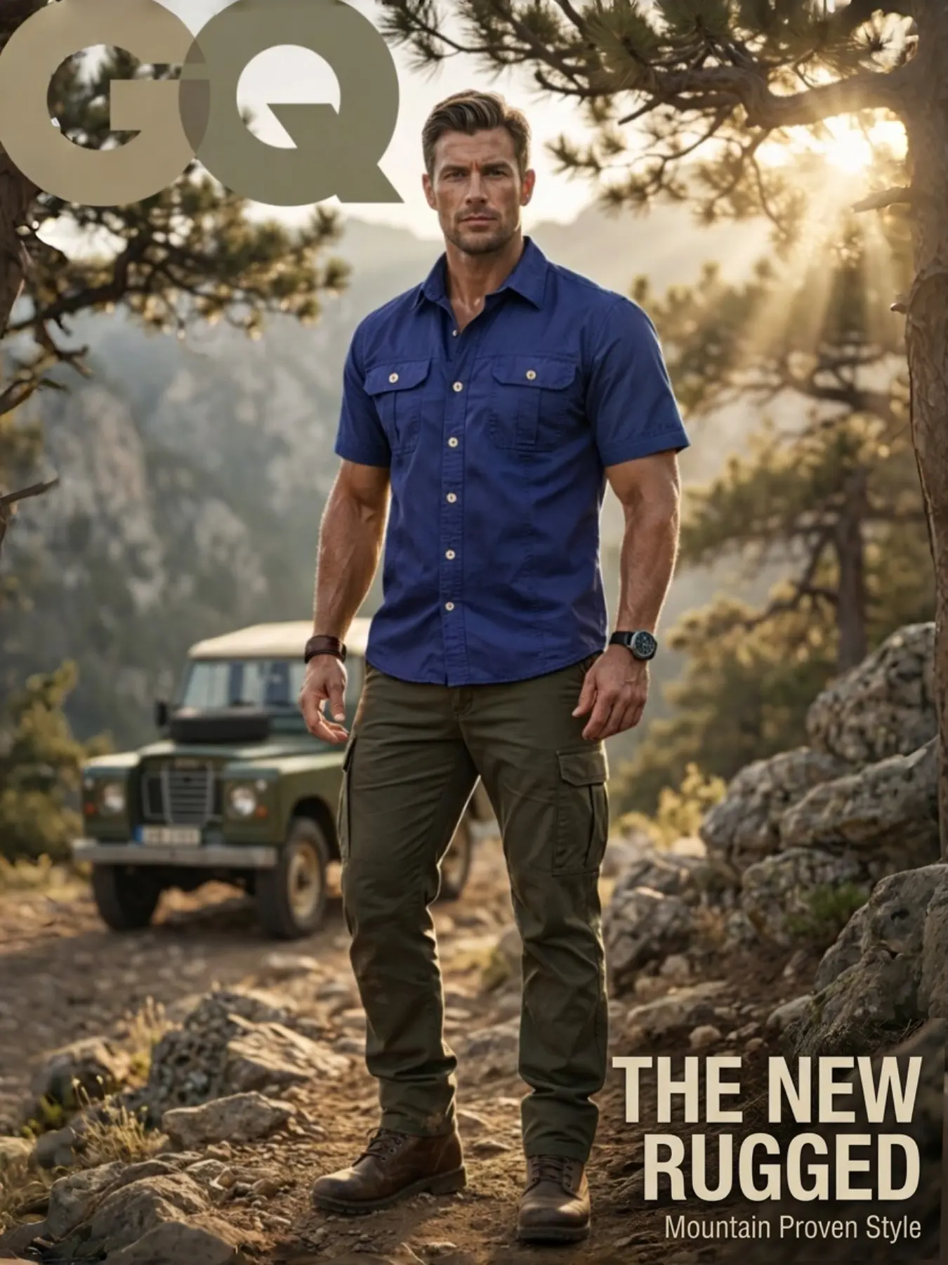 Men's Solid Color Short Sleeve Work Shirt, Dual Chest Pockets, Stand Collar, Casual Hardworking Outdoor Top, Ideal for Hiking and Camping