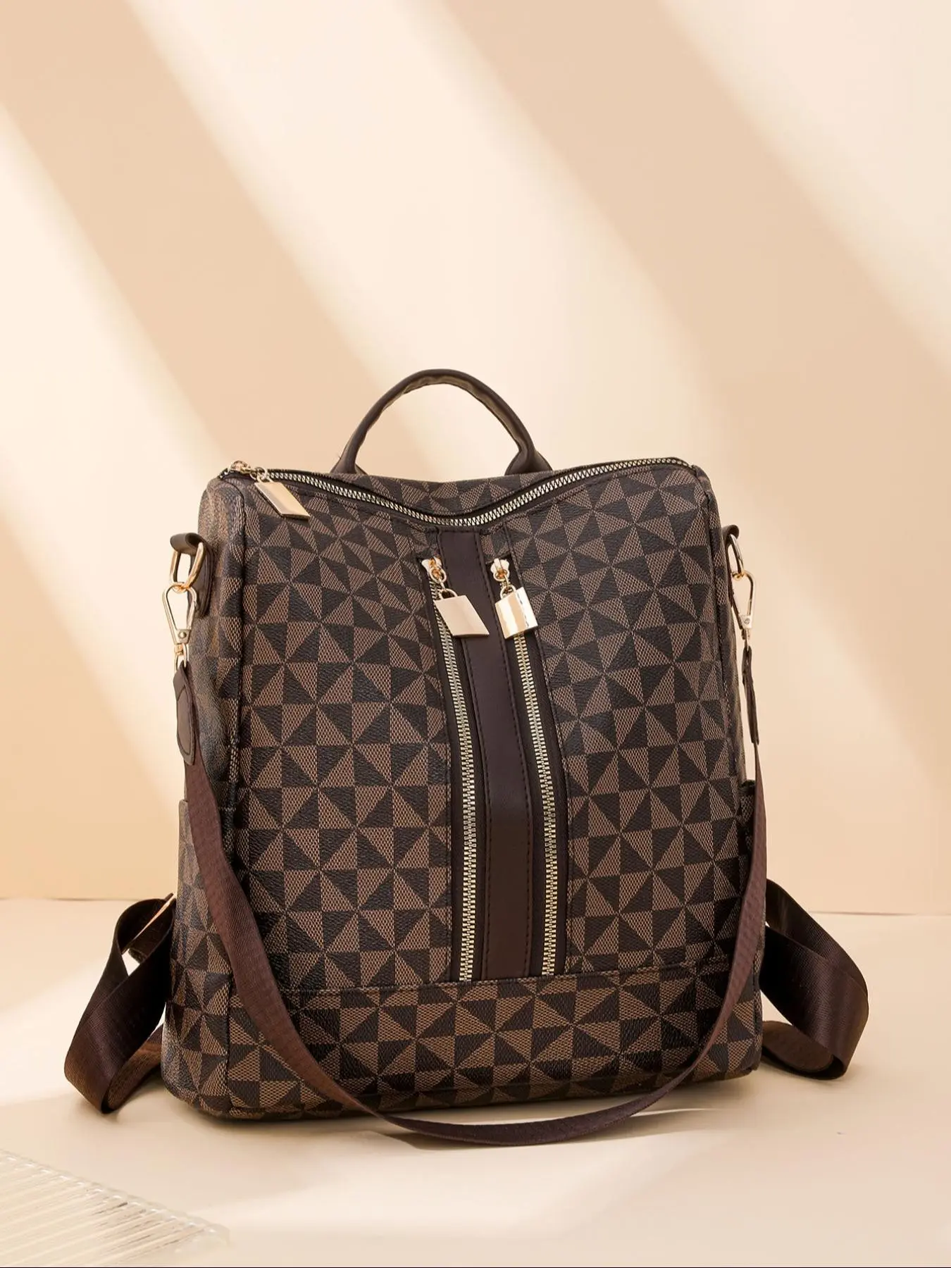 Geometric Pattern Backpack and Wallet Set, Large Capacity Retro Multifunctional Casual Versatile Backpack, Ideal for Work and School, Fall Essential, Trendy Backpack