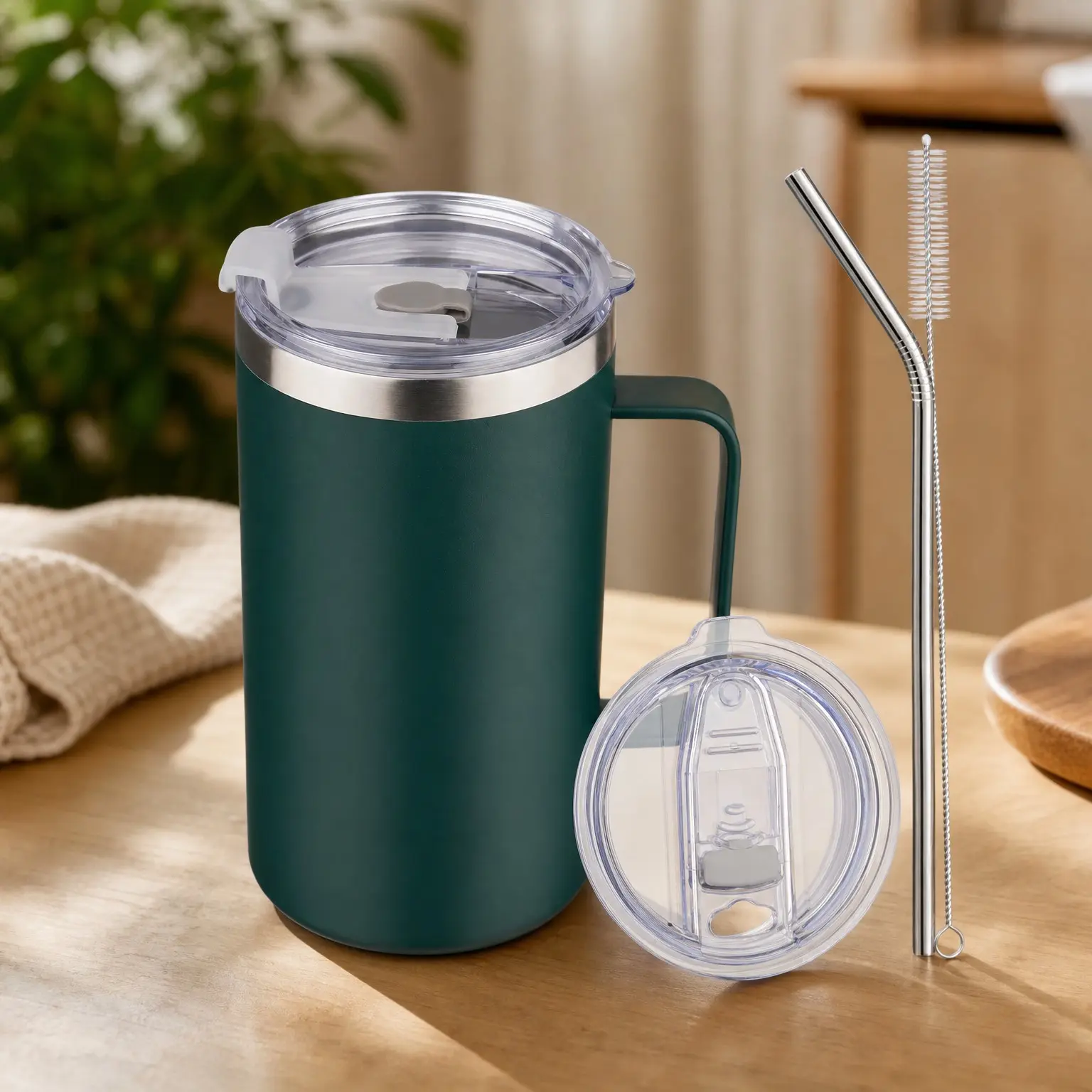 25oz Insulated Stainless Steel Coffee Mug with Handle – Double Wall Vacuum Travel Tumbler Keeps Drinks Hot & Cold, 2 Lids Included, BPA-Free, Perfect for Home, Office & TravelGift
