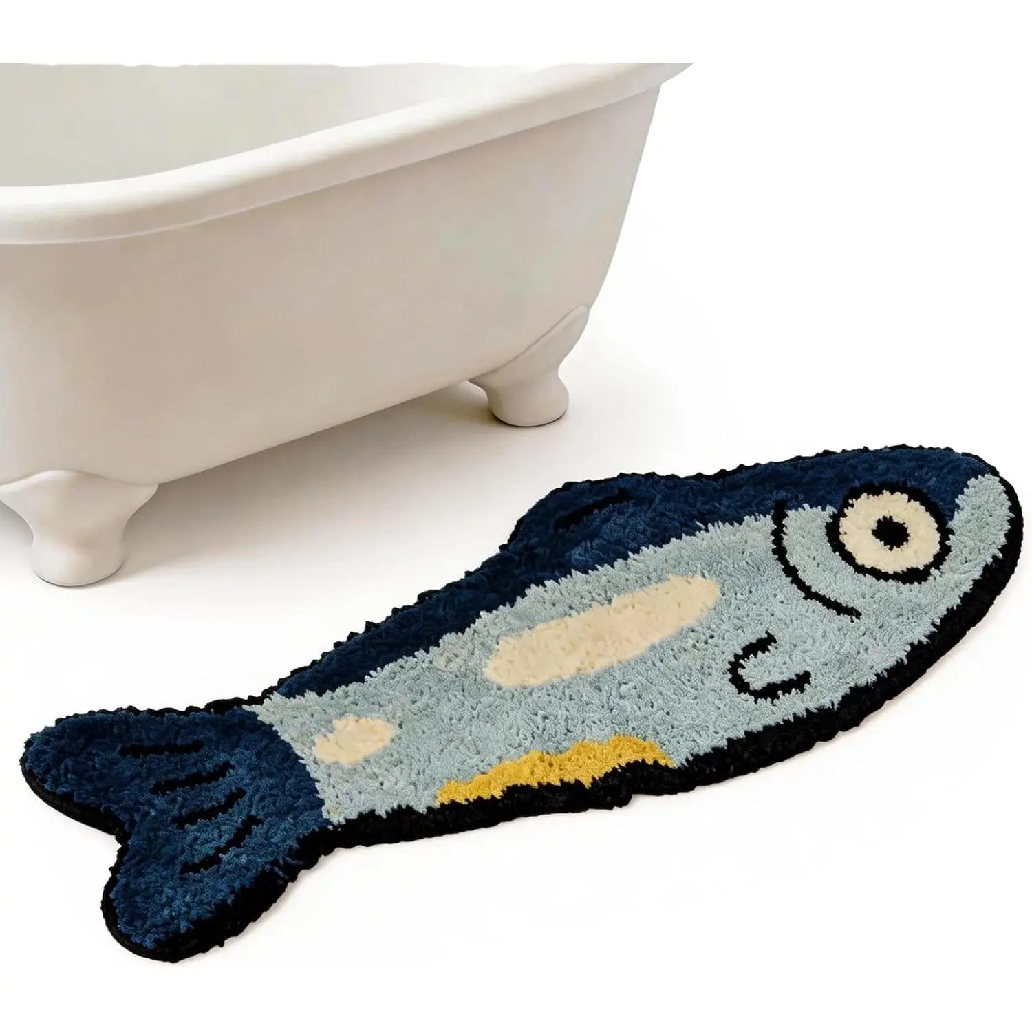 Cute Cartoon Fish Bath Mat, 15.7" x 47.2" Non-Slip Absorbent Rug, Soft Funny Decorative Mat for Bedroom, Entryway