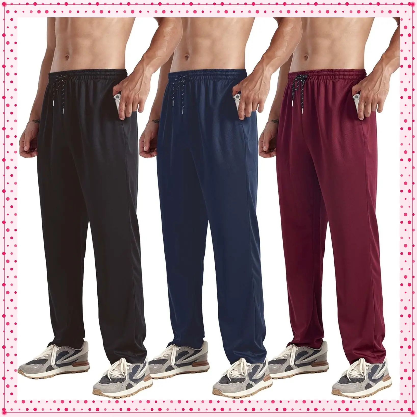 3 Pack Men's Open Bottom Sweatpants - Lightweight Quick Dry Athletic Joggers with Pockets for Workout & LoungeGift