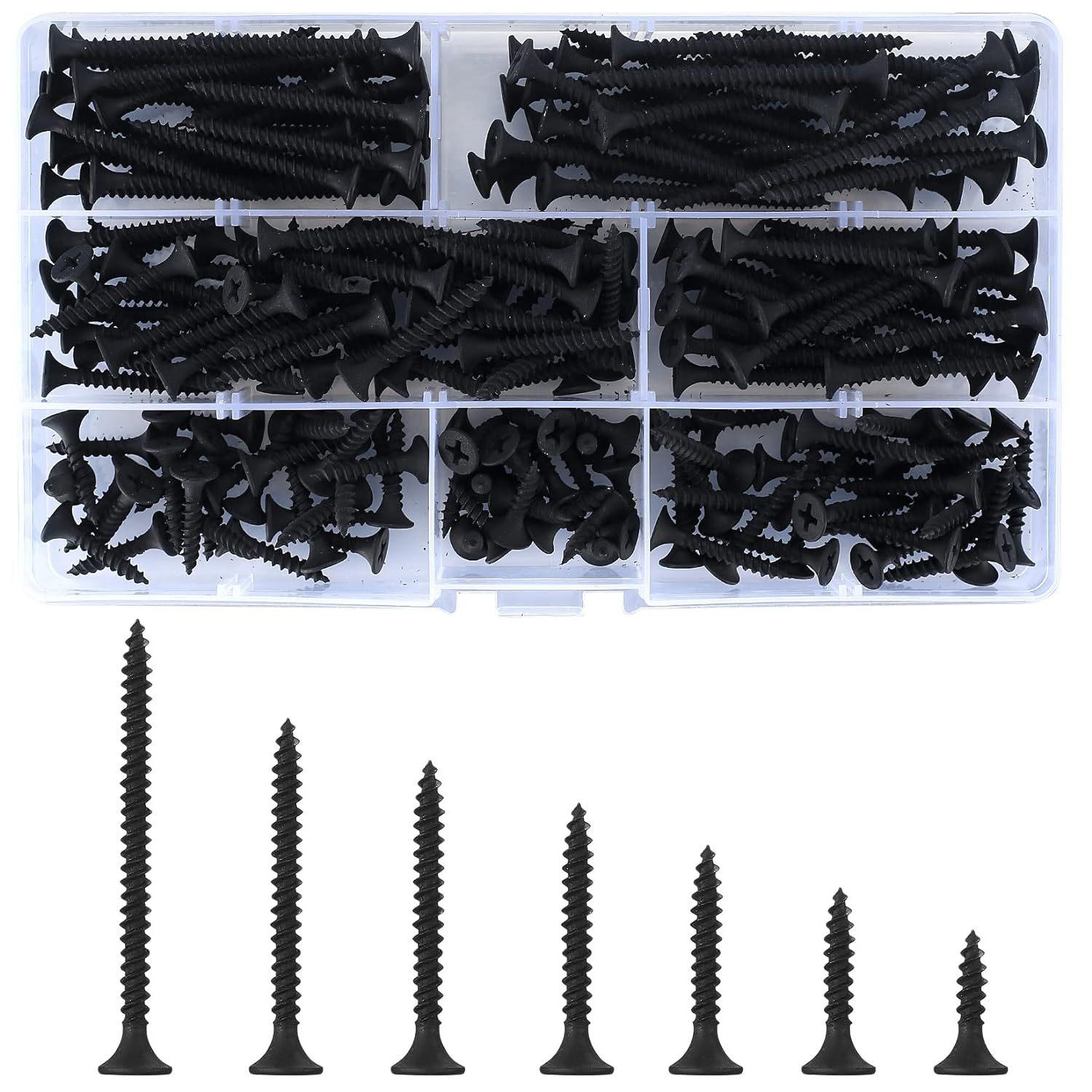220-Piece Self-Tapping Screw Set, M3.5 Sizes, Flat Head Cross Philips, Carbon Steel, Durable, Ideal for Wooden Furniture, Wood Screws, Screws Assortment Kit, Hardware