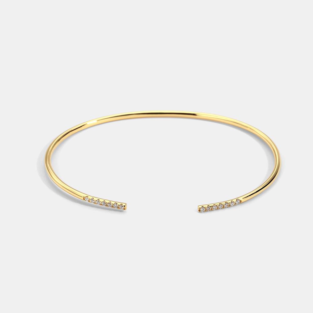 Minimalist Open Zircon Bracelet Gold Plated Diamond Inlaid Adjustable for Women Luxury Temperament Daily Wear Gift Jewelry