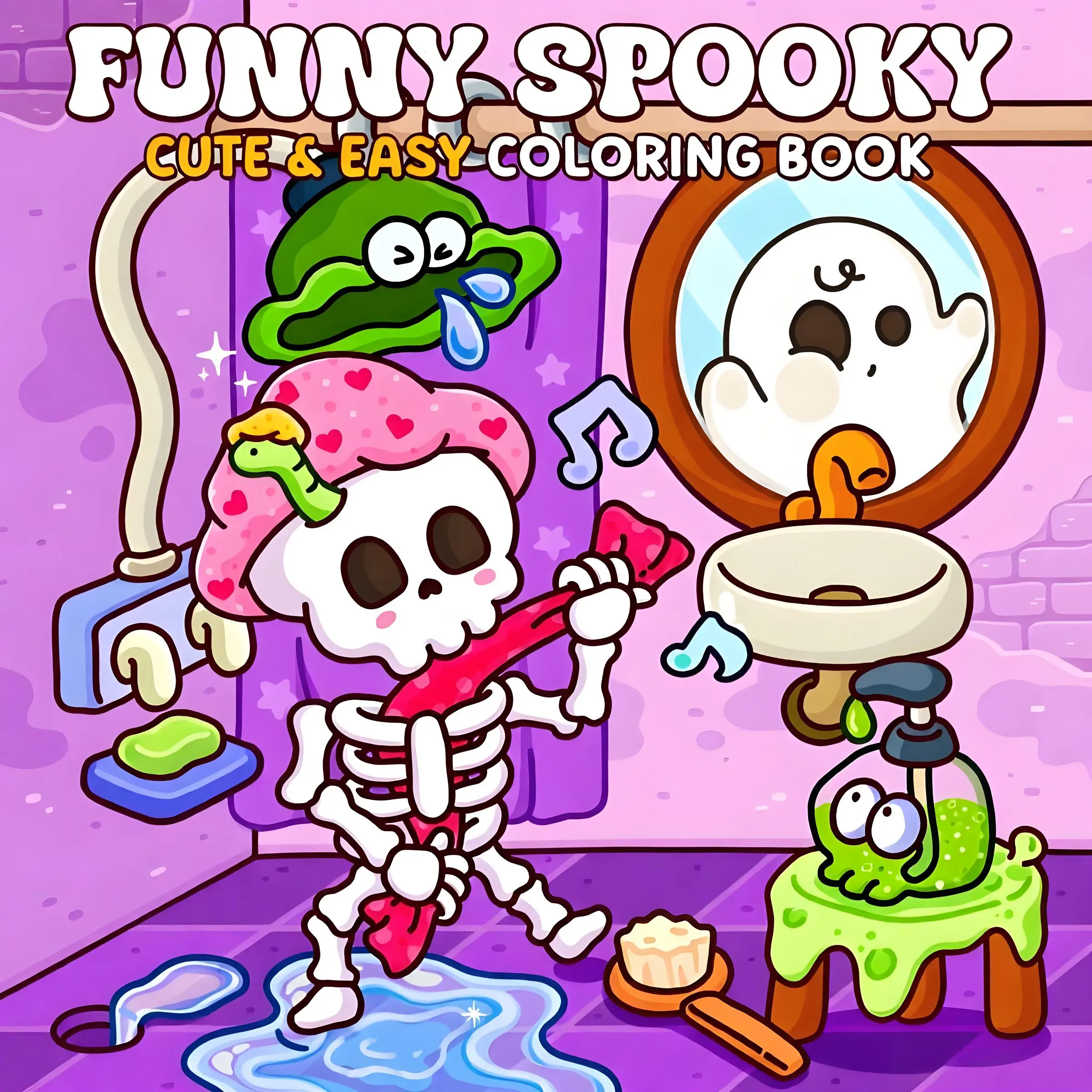 Funny Spooky Cute & Easy Coloring Book - Kawaii Spooky Skeleton Ghost Monster Coloring Pages For Adults Kids Stress Relief Funny Halloween Activity Book,Back-to-school gifts and Halloween gifts
