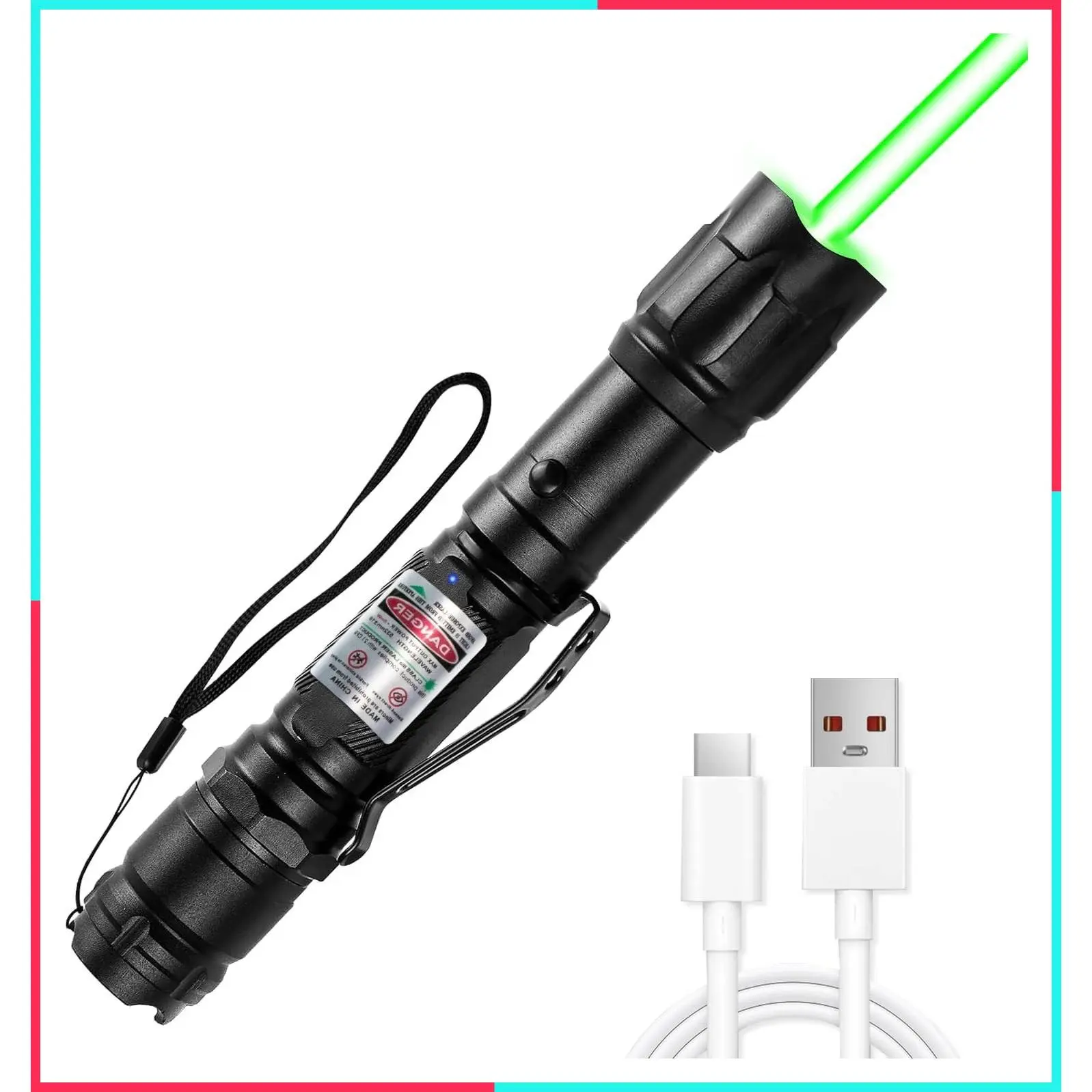 Rechargeable High Power Green Laser Pointer with Long Distance Range for TV/LED/LCD Screens, Tactical Flashlights, Presentations, Office, Outdoors, Astronomy, Construction