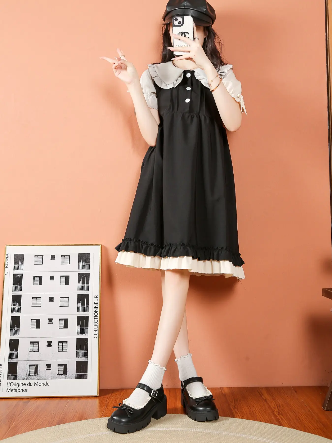 Women's Chunky Heel Mary Jane Flat Shoes, Lace Trim Bow, Waterproof Platform, College Style, Ideal for Valentine's Day