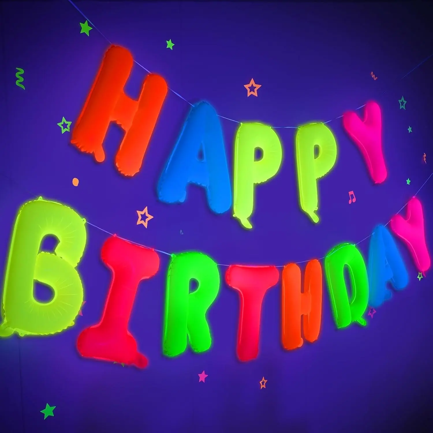 Mega-L Glow in the Dark Party Supplies, 16 Inch Fluorescent Balloons, Light Happy Birthday Sign, Neon Party Decor, Birthday Party Decorations