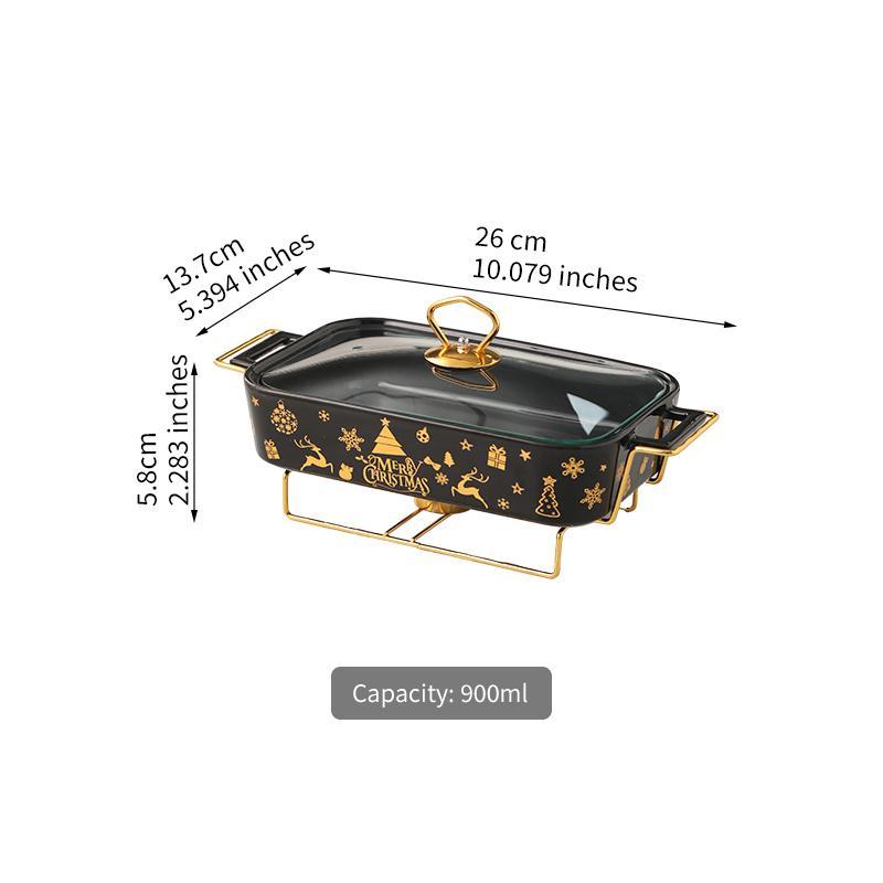 Rectangular Ceramic Casserole with Lid, High-Temperature Glazing for Halloween and Christmas, Available in Three Sizes, Creative Pot Holder for Home Dining & Parties
