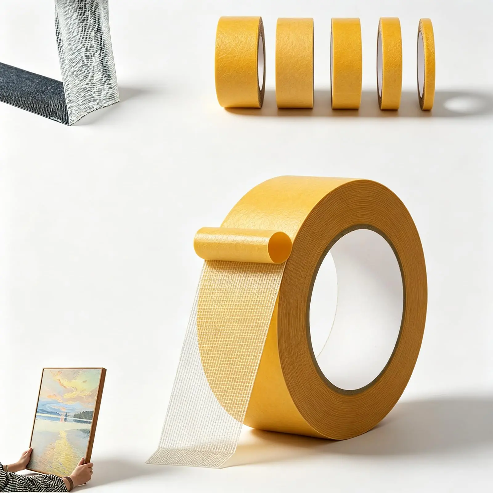 Grid Double Sided Tape, Heavy-Duty Double Sided Tape, Waterproof Mesh Tape, Removable No Residue, Carpet Rug Mounting Glue, Wall Decor Crafts Fixer