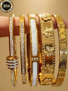 Minimalist Elegant Luxury Sparkling Star Bangle Bracelet, Titanium Steel Bracelet for Women, 1/5pcs, Stylish Accessory for Everyday Wear