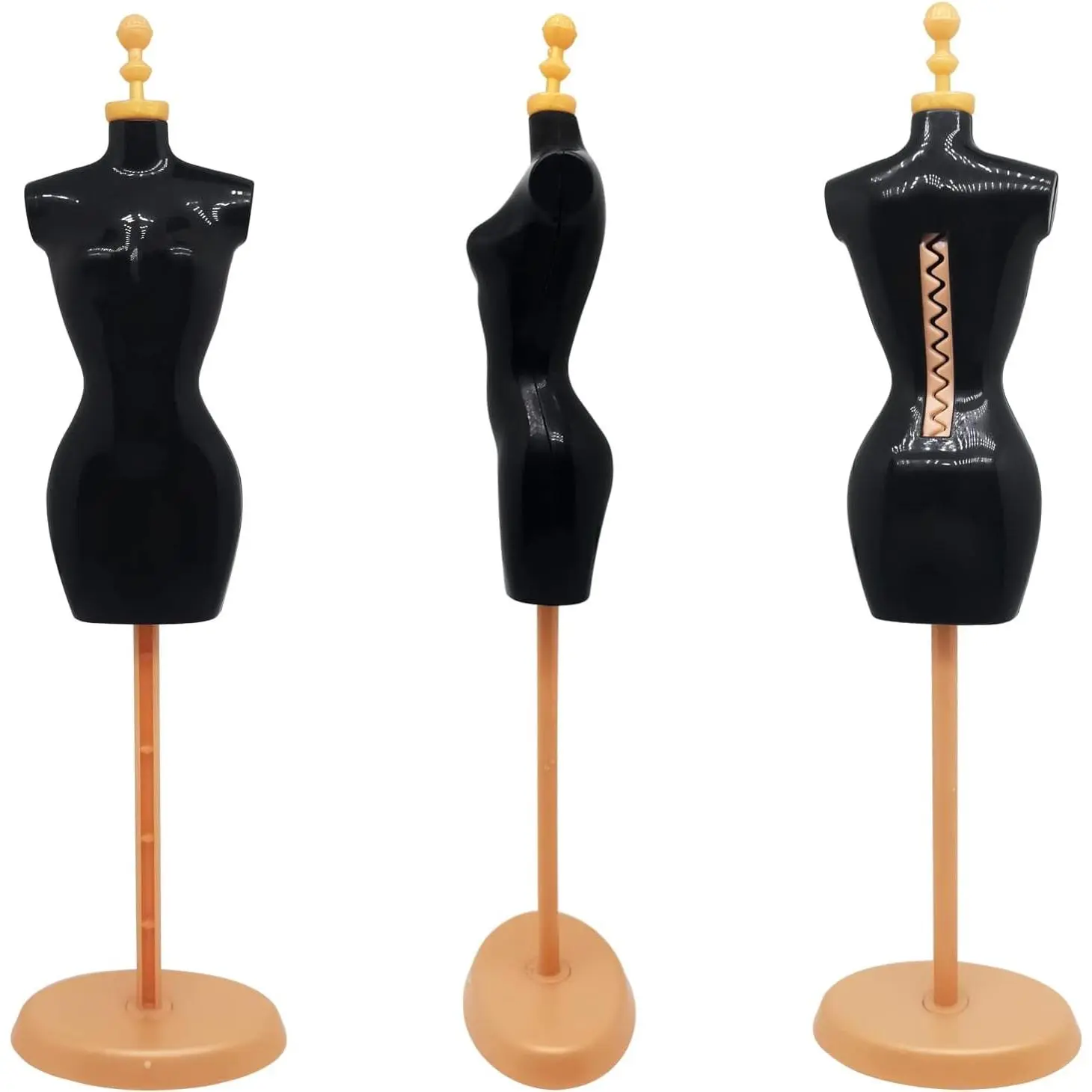 Mannequin Dress Form Torso Stand with Base for Apparel Design and Costume Jewelry Display, Black Gold, 4pcs