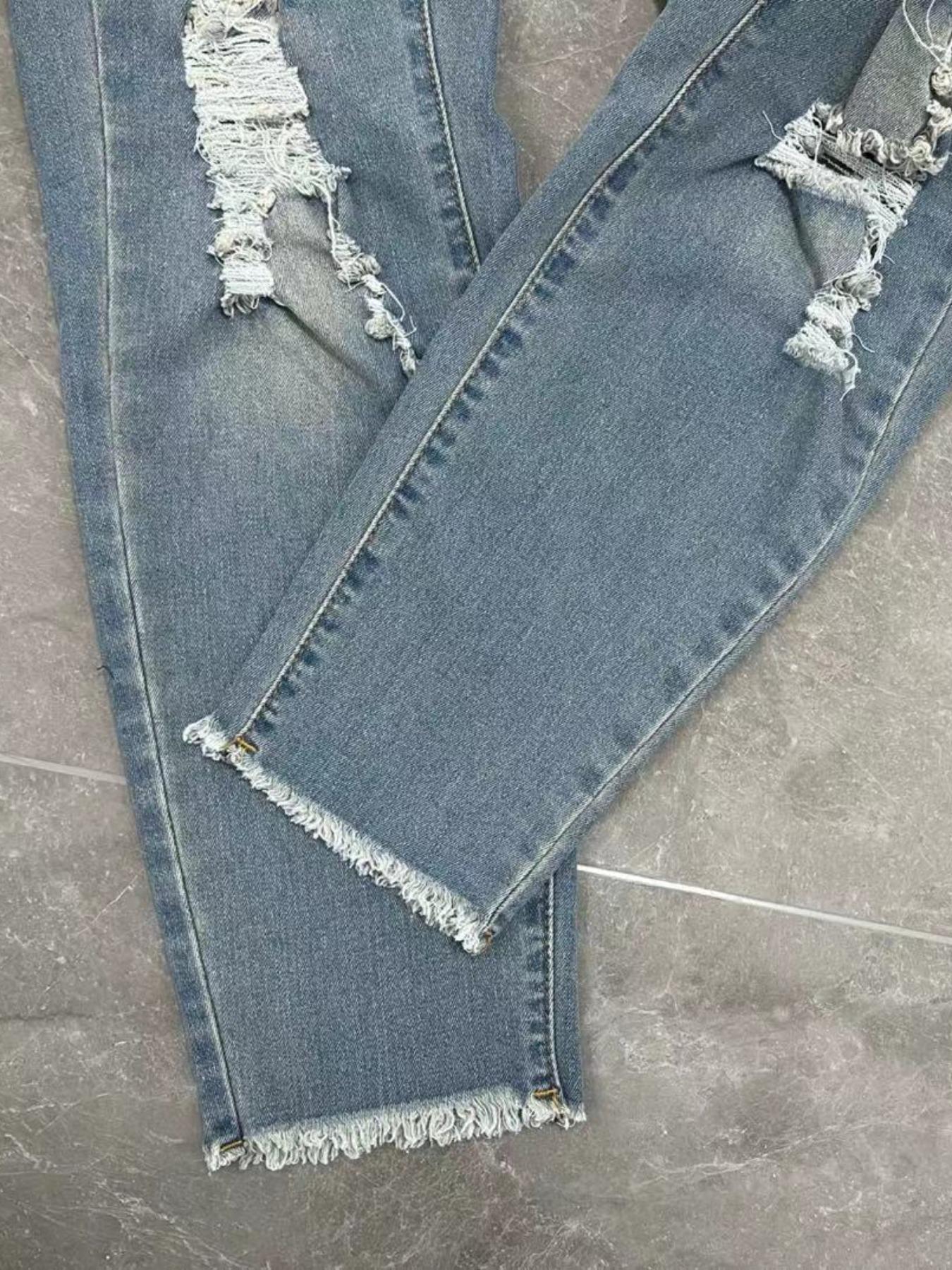 【Plus Size】 Denim Ripped Jeans, Casual Comfy Slim-fitting Skinny Pants for Daily Wear, Women's Bottoms for Summer, Streetwear