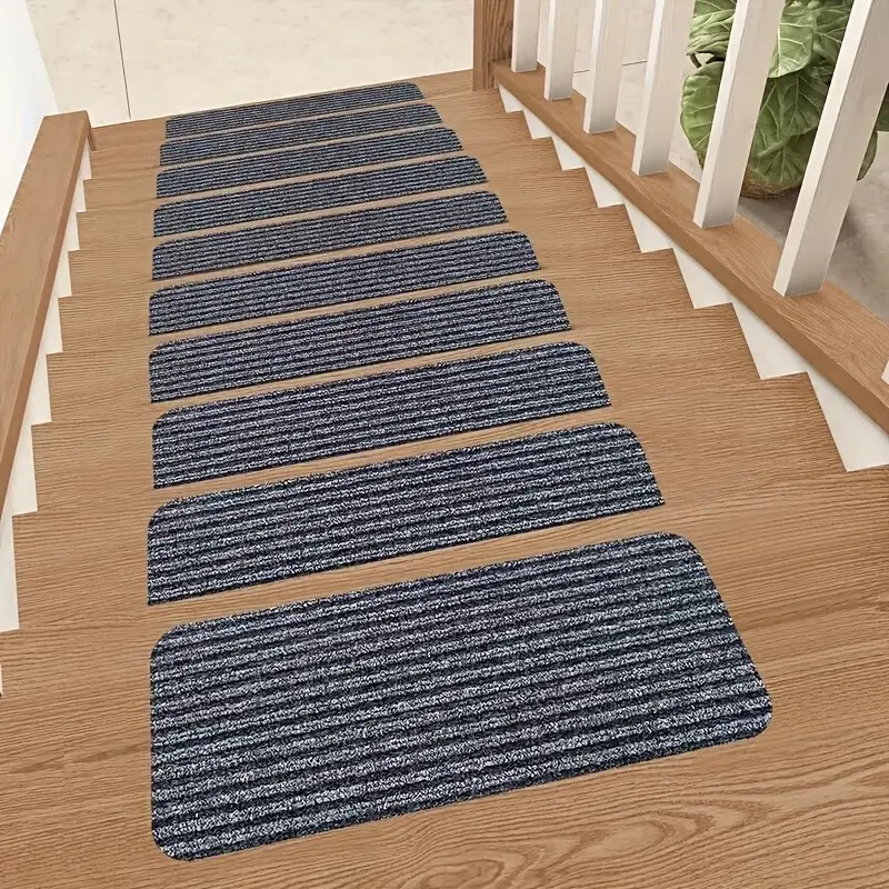 10pcs Stair Step Carpet Set, Non-Slip Indoor Stair Runner, Self-Adhesive Stair Pad, Reusable Adhesive, Washable, for Wooden Steps, Elderly & Pets