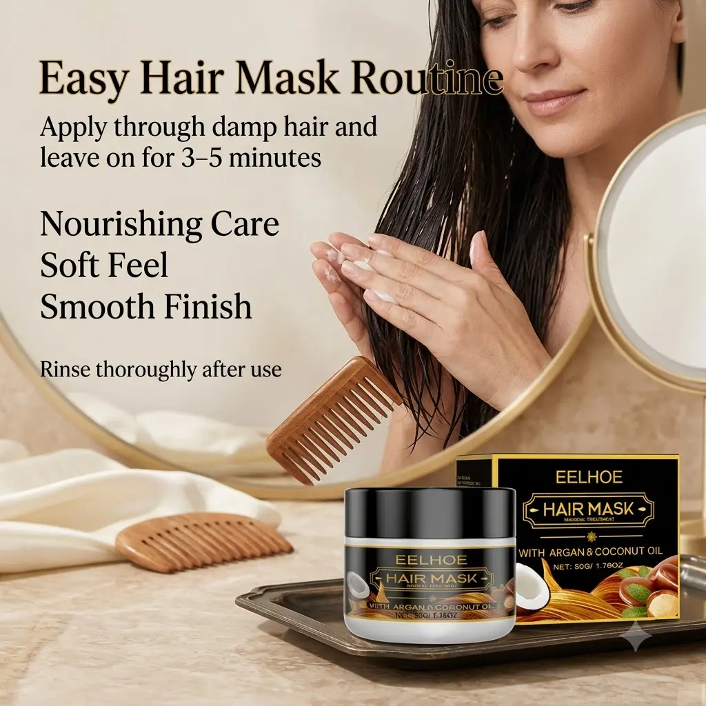 Argan Oil & Coconut Oil Hair Mask Conditioner, Deep Conditioning Treatment for Dry, Frizzy and Color-Treated Hair, Moisturizing Rinse-Off Mask for Softer, Smoother, Shinier-Looking Hair